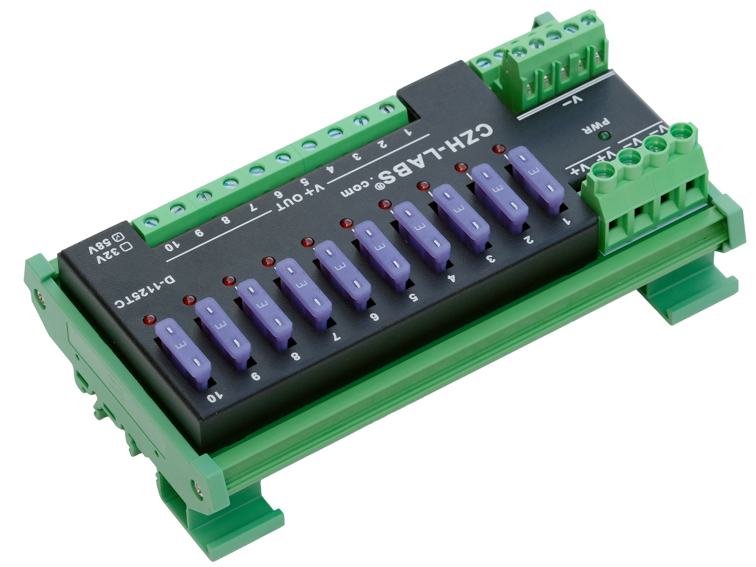 DIN Rail Mount DC 5-58V 10 Position Screw Terminal Block Power Distribution Module, CZH-LABS D-1125TC/58V