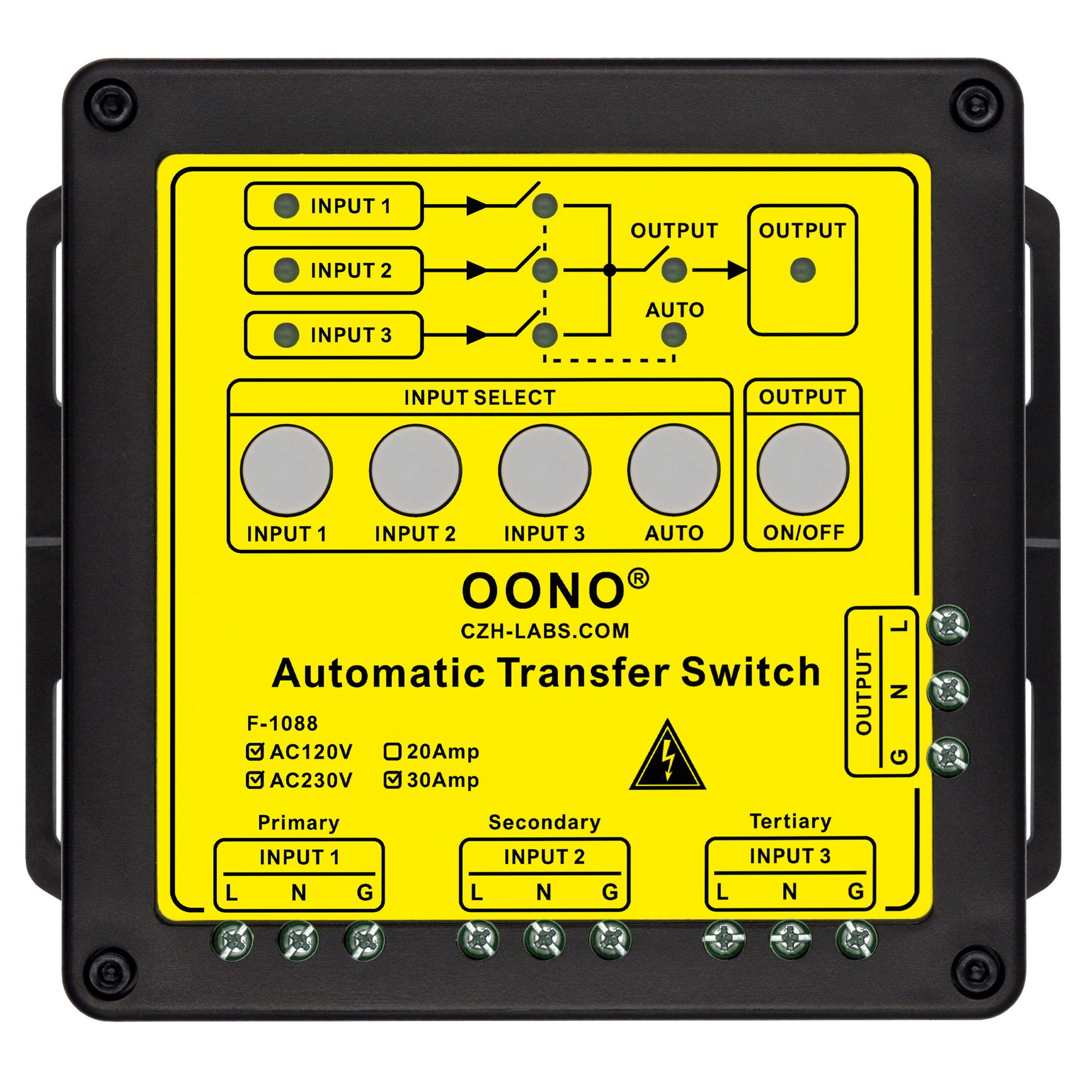 AC Automatic Transfer Switch, 3 Input Source 85 - 265VAC 30 Amp, F-1088/30A