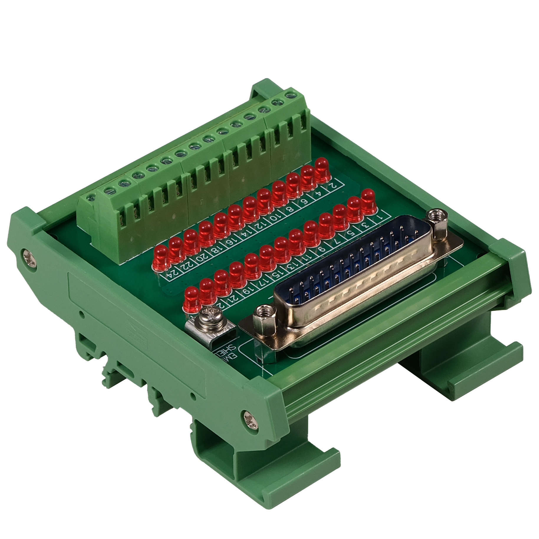 Male DB25 Interface Module, COM+ with LEDs For Circuit Indication, DIN 41652/IEC60807 D-SUB Breakout Board Module, DIN Rail Mount