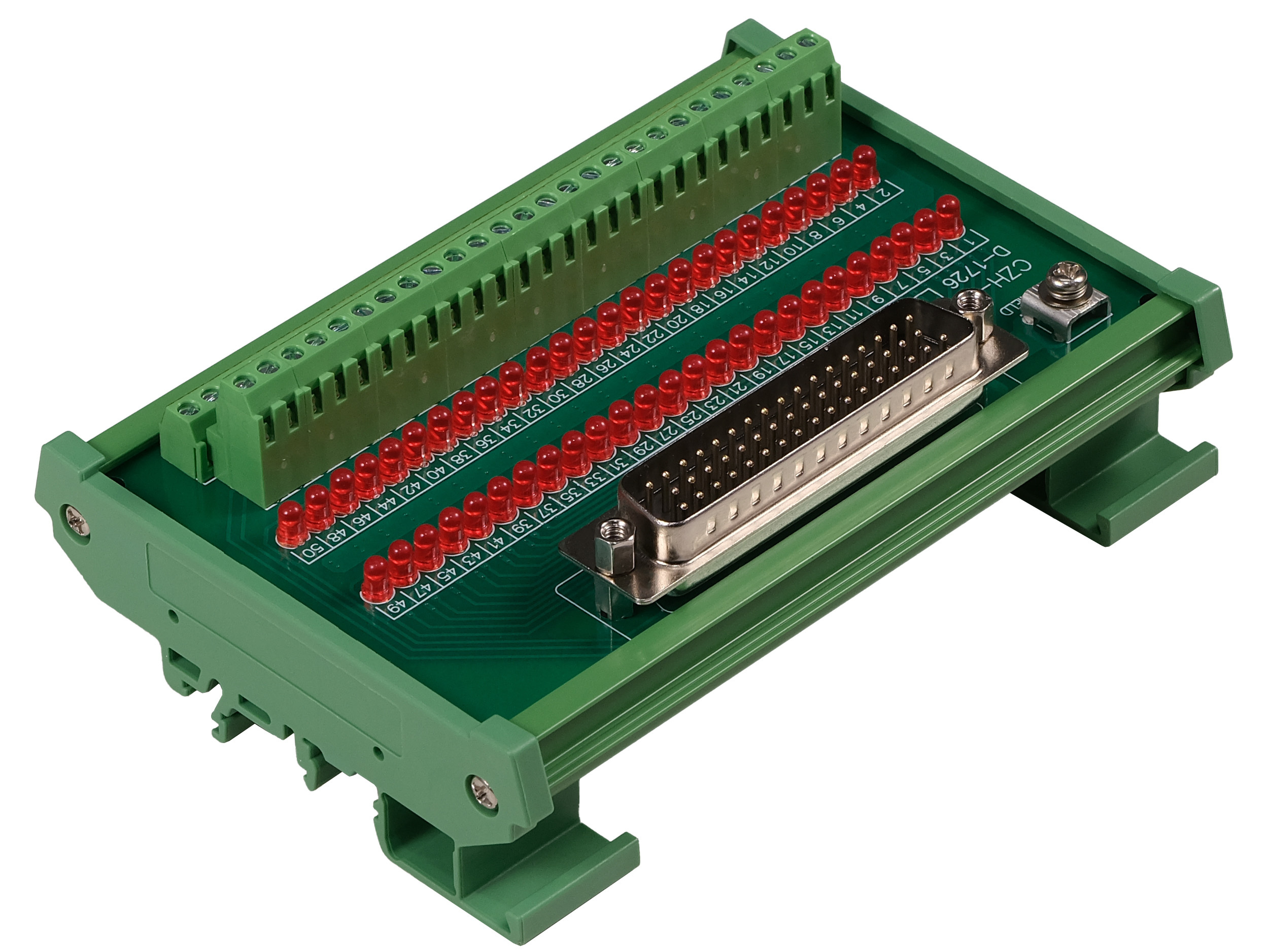 Male DB50 Interface Module, COM+ with LEDs For Circuit Indication, DIN 41652/IEC60807 D-SUB Breakout Board Module, DIN Rail Mount