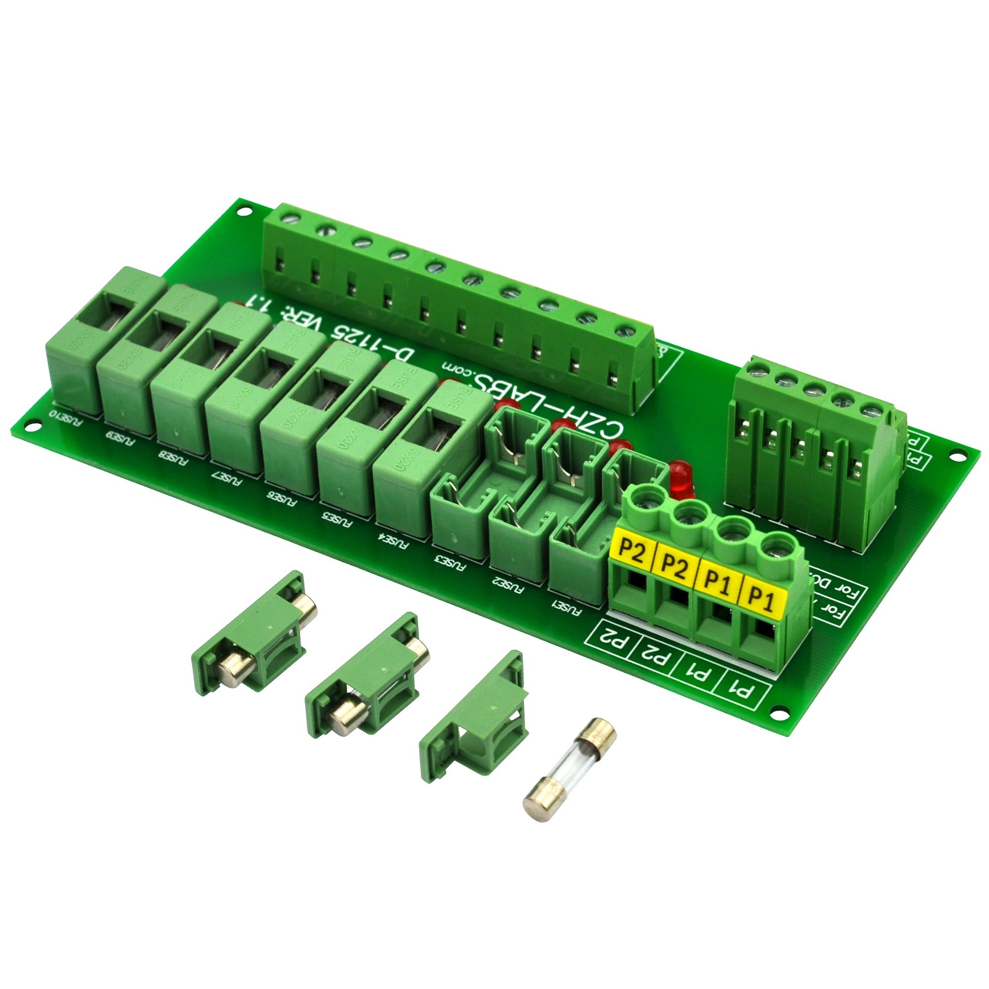 CZH-LABS AC/DC 5~48V Panel Mount 10 Position Power Distribution Fuse Module Board.
