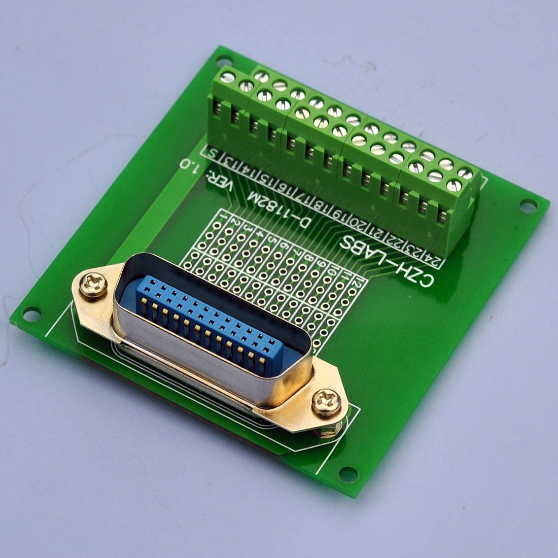 CZH-LABS 24-Pin 0.085" Centronics Vertical Male Ribbon Connector Screw Terminal Block Breakout Board.