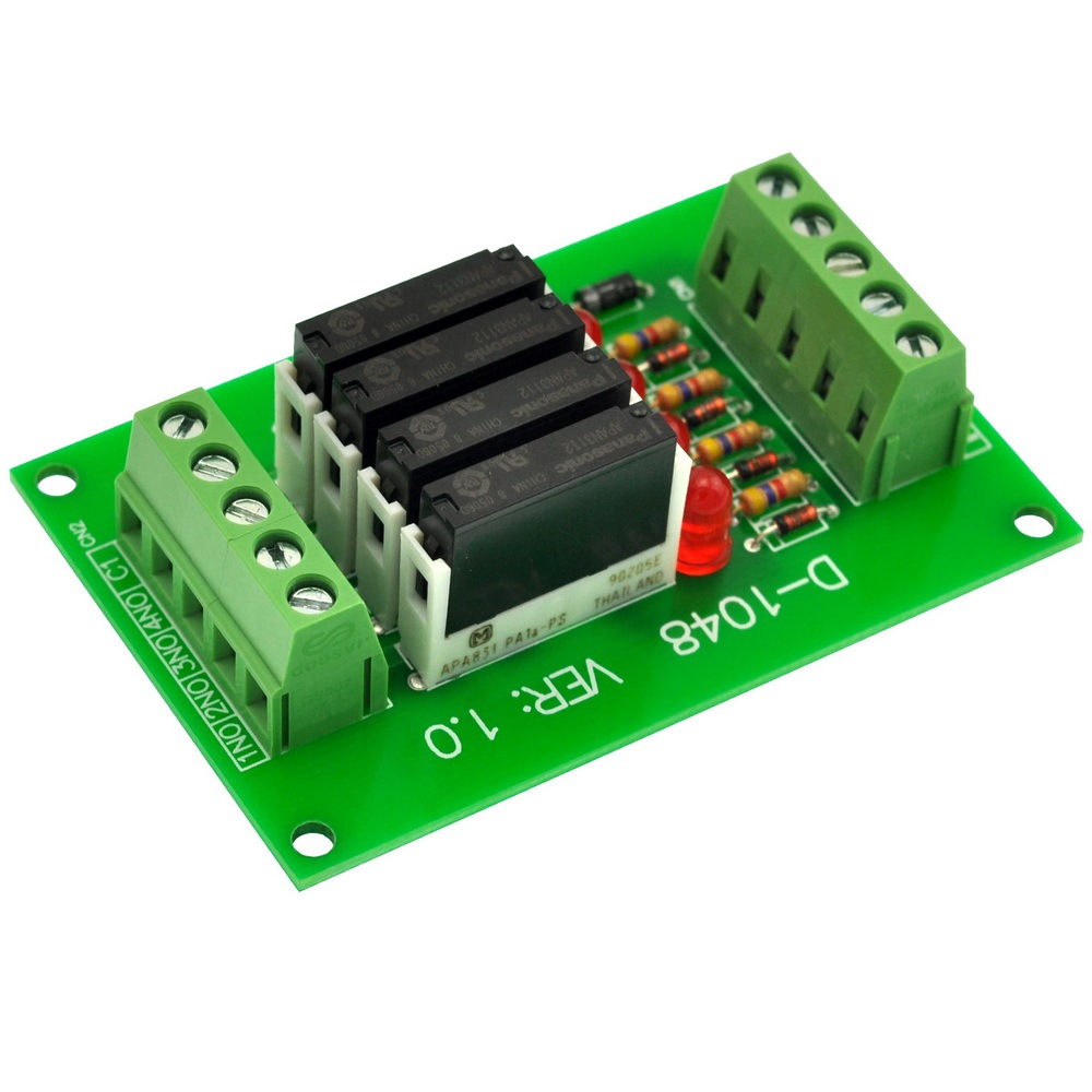 CZH-LABS Slim Panel Mount DC12V Sink/NPN 4 SPST-NO 5A Power Relay Module, APAN3112