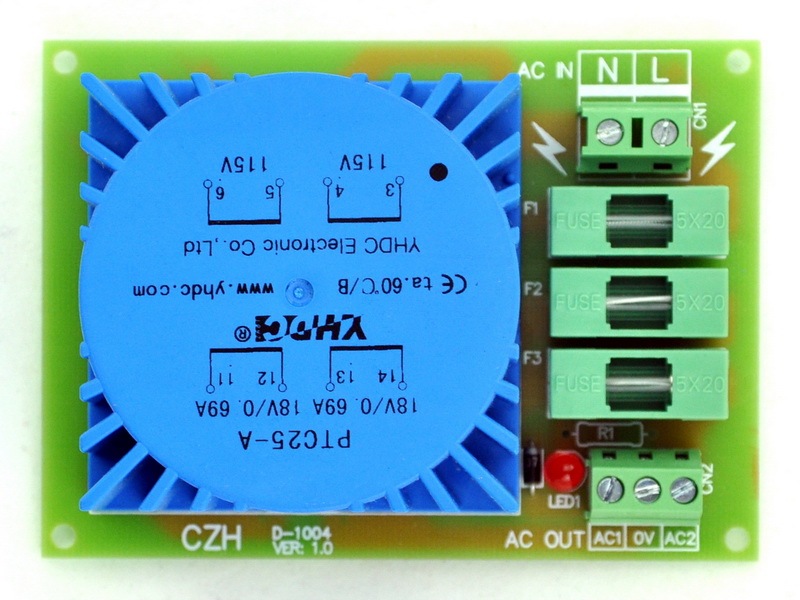 CZH P 115VAC, S 2x 18VAC, 25VA DIN Rail Mount Toroidal Power Transformer Module.