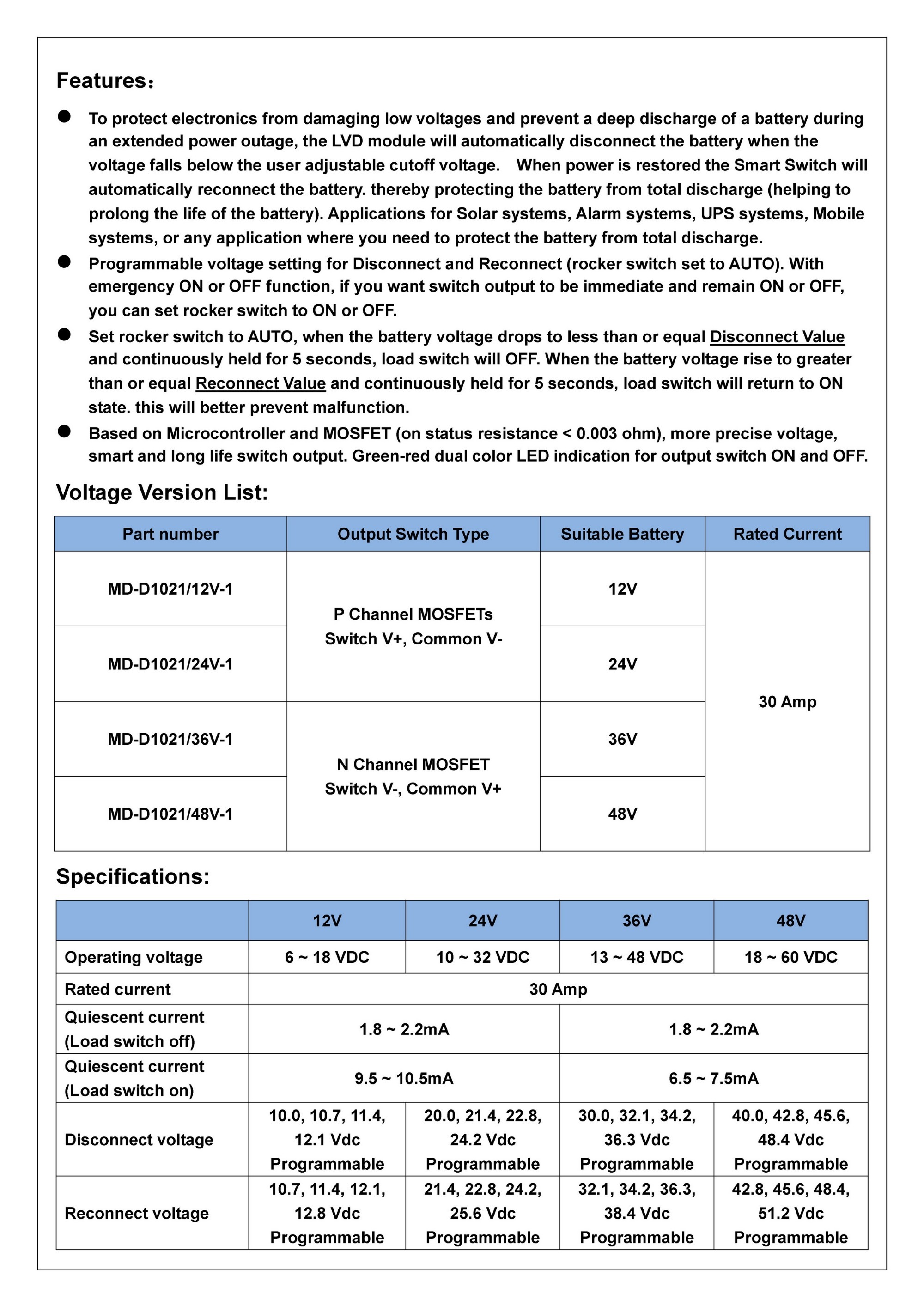 CZH-LABS Low Voltage Disconnect Module LVD, 24V 30A, Protect/Prolong Battery Life.