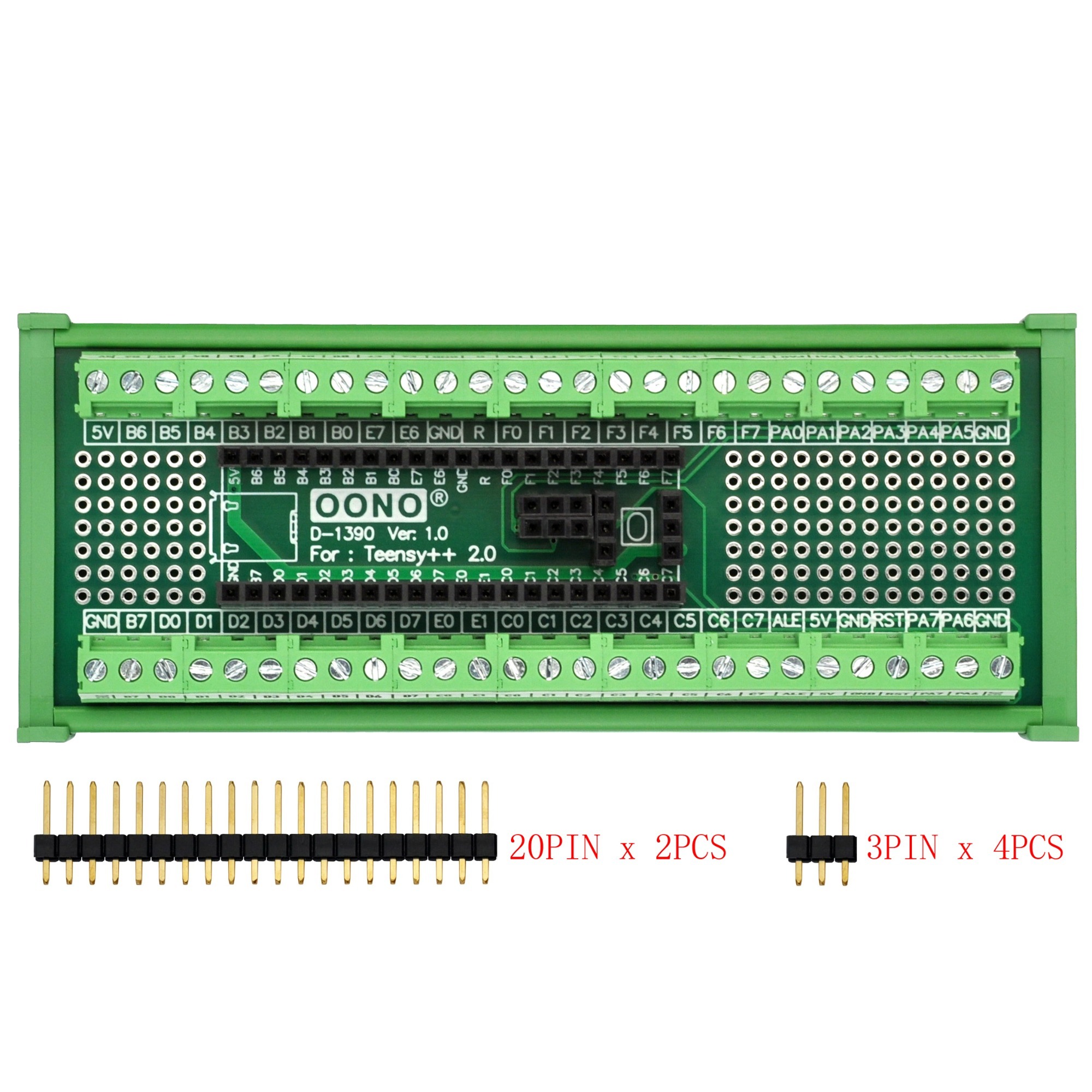 Terminal Block Breakout Board Module for Teensy++ 2.0, DIN Rail Mount Version