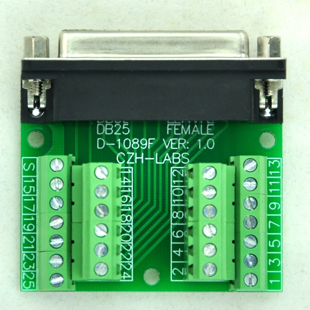 CZH-LABS Slim Right Angle D'SUB DB25 Female Header Breakout Board Module, D-SUB.