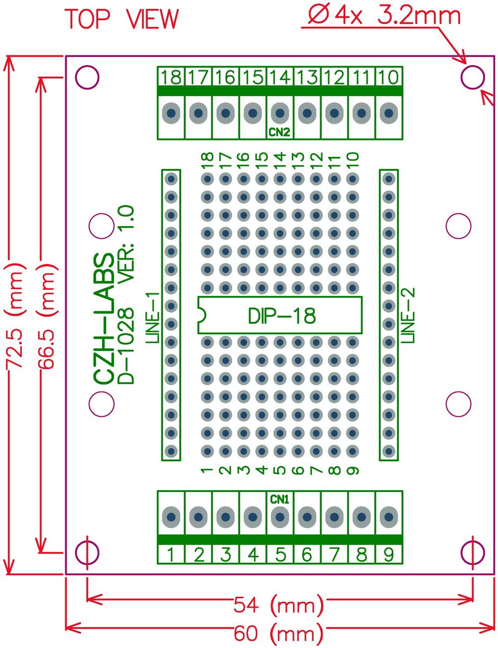 DIP-18 Component to Screw Terminal Adapter Board, w/HQ DIN Rail Mount Carrier.