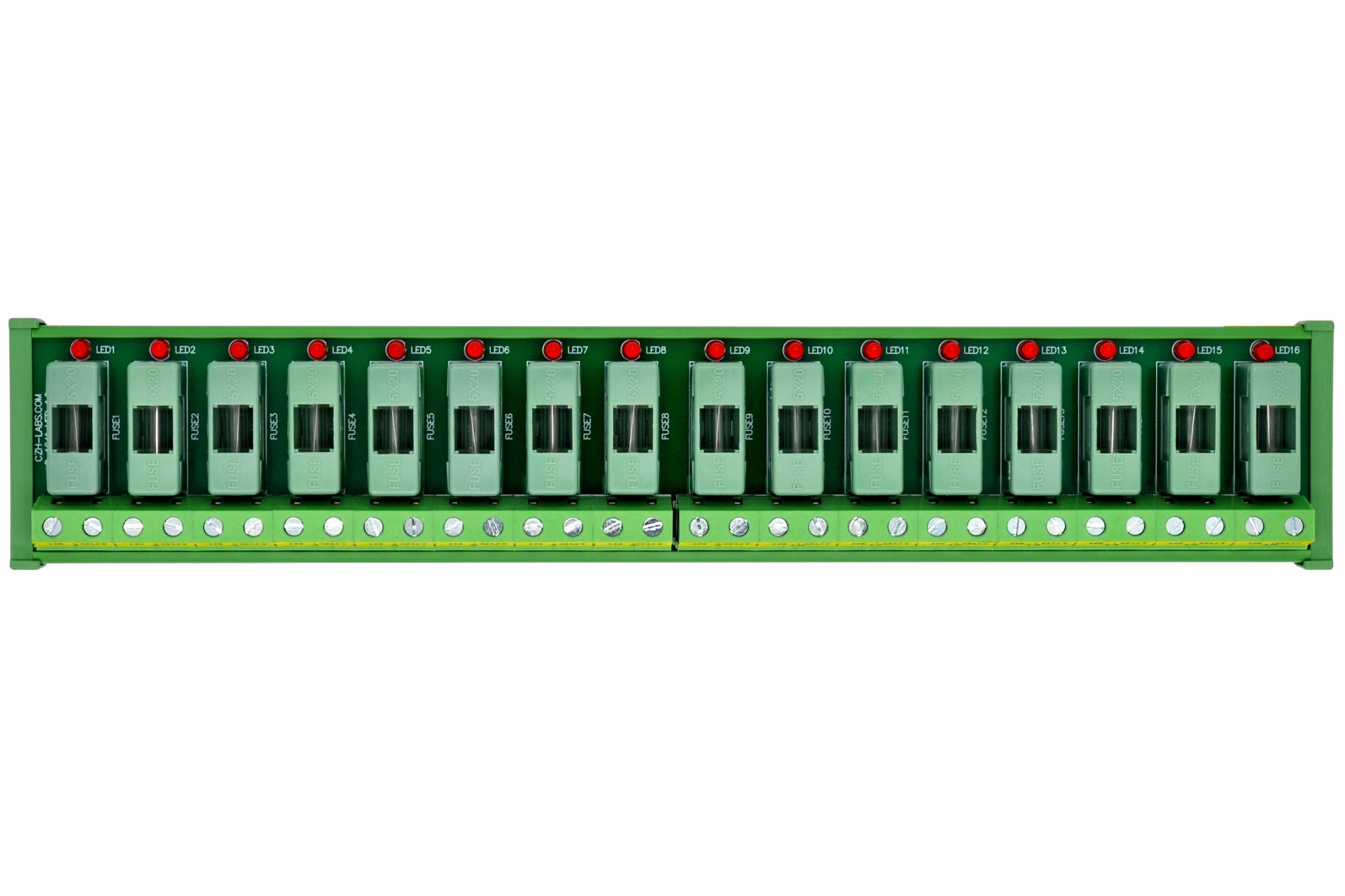 DIN Rail Mount DC 5 - 50V 16 Channel Fuse Module, OONO D-1641DT
