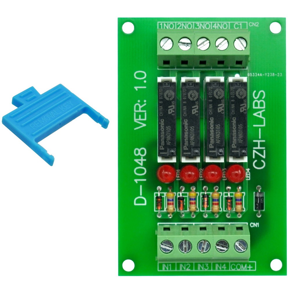 CZH-LABS Slim Panel Mount DC5V Sink/NPN 4 SPST-NO 5A Power Relay Module, APAN3105