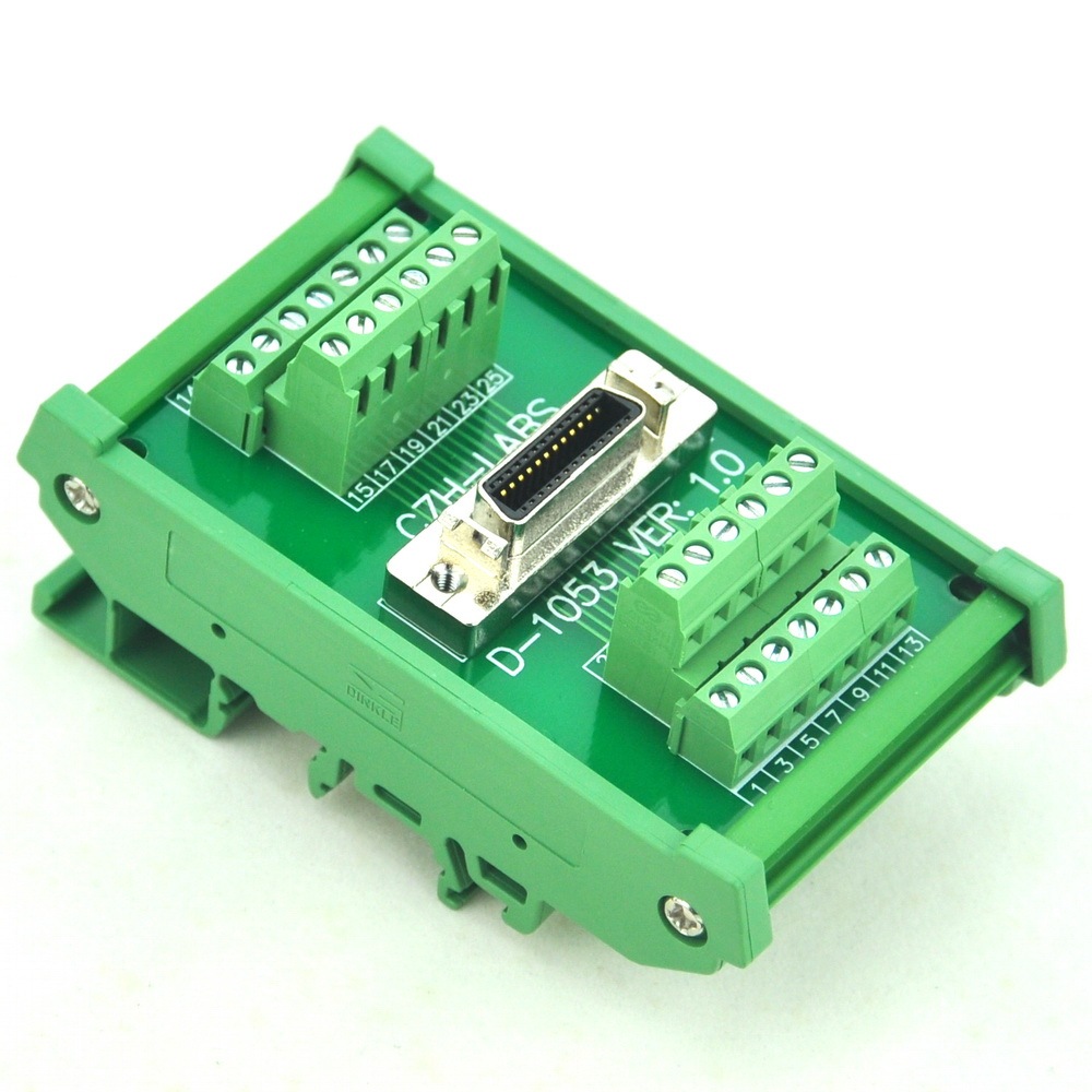 CZH-LABS DIN Rail Mount 26-pin 0.05" Mini D Ribbon/MDR Female Interface Module, SCSI.