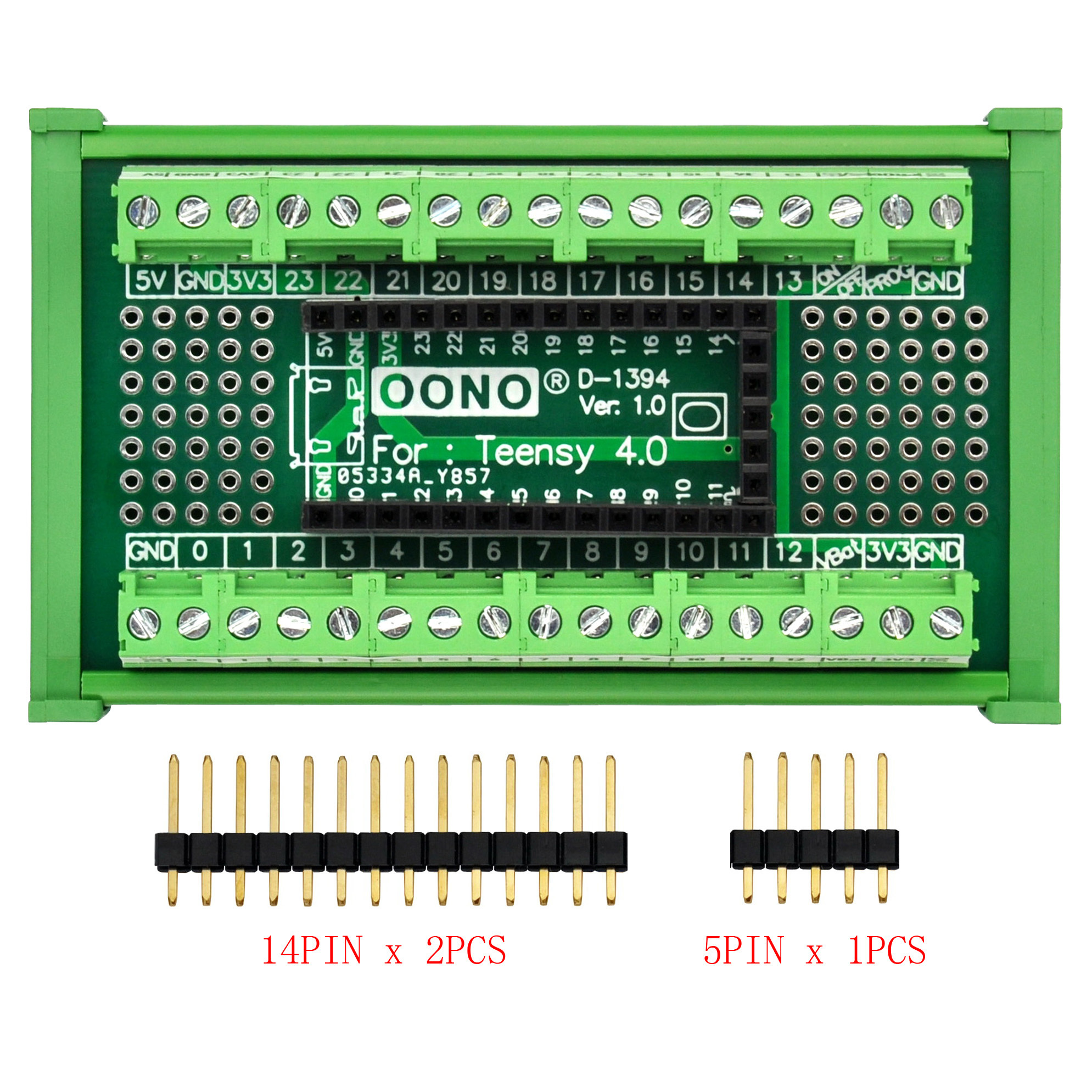 Terminal Block Breakout Board Module for Teensy 4.0, DIN Rail Mount Version