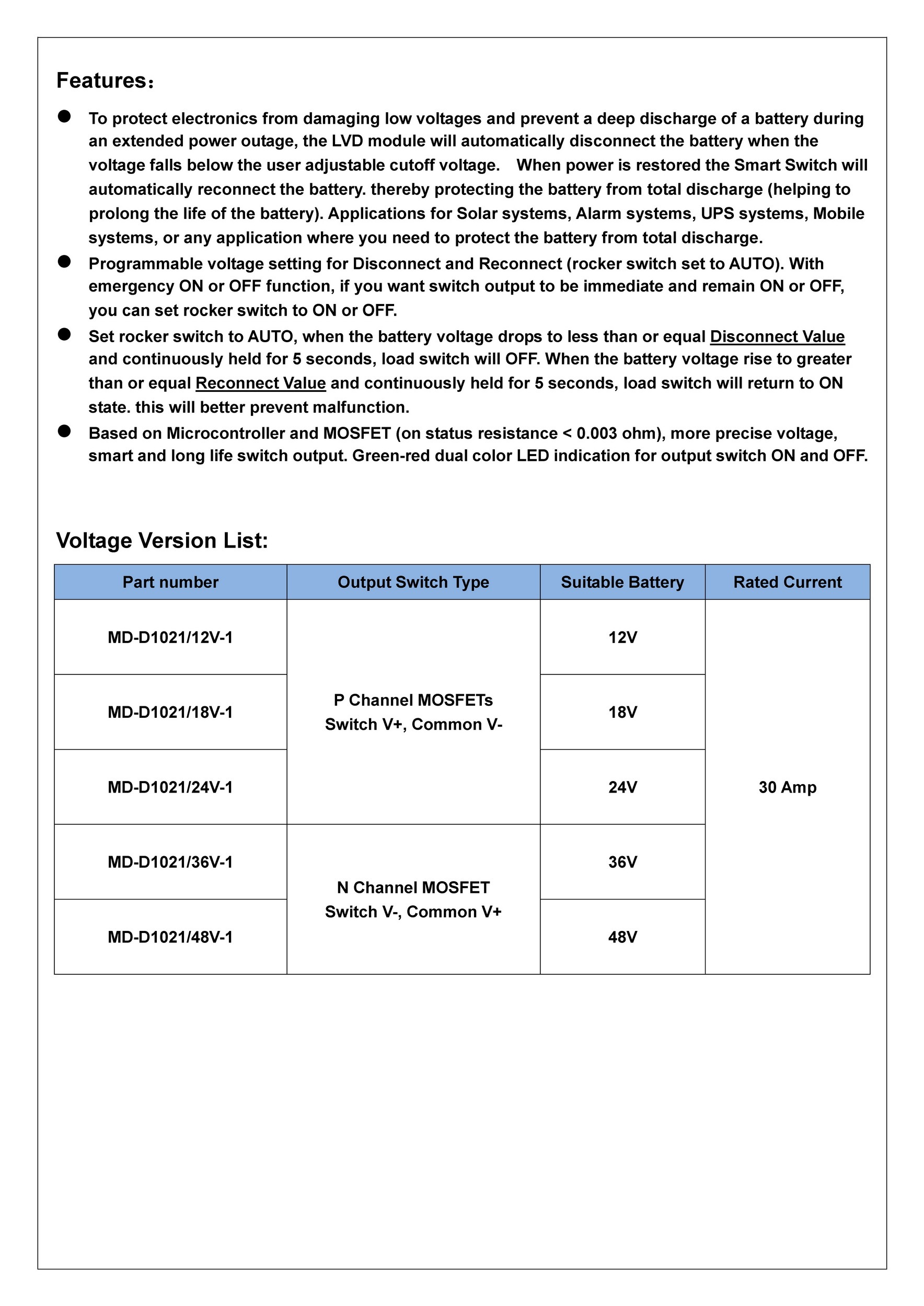 CZH-LABS Low Voltage Disconnect Module LVD, 18V 30A, Protect/Prolong Battery Life.