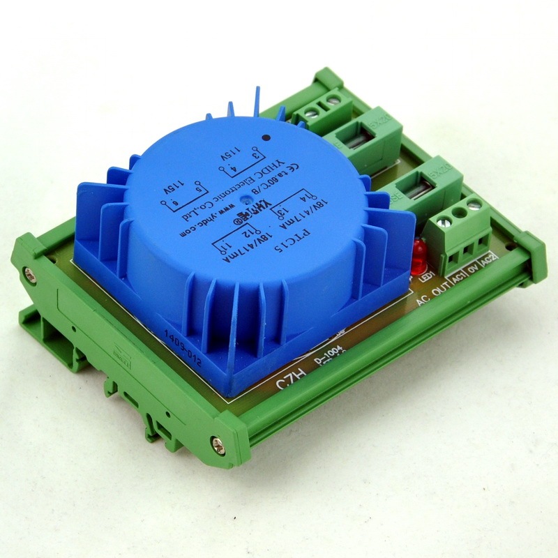CZH P 230VAC, S 18VAC, 15VA DIN Rail Mount Toroidal Power Transformer Module.