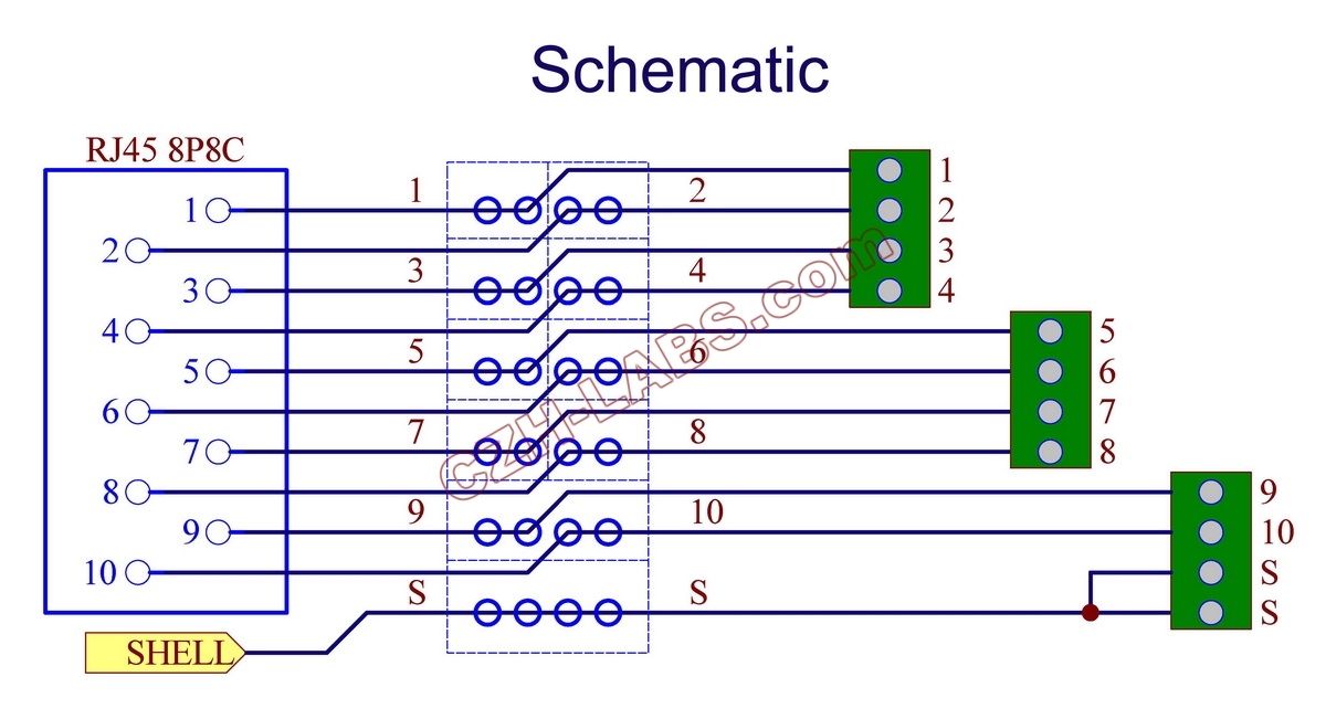 Slim DIN Rail Mount RJ50 10P10C Breakout Board Interface Module.
