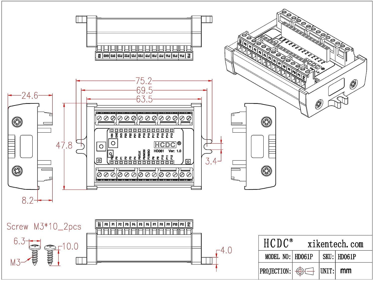 Terminal Block Breakout Board Module for Pycom WiPy LoPy SiPy FiPy (Screw Mount)