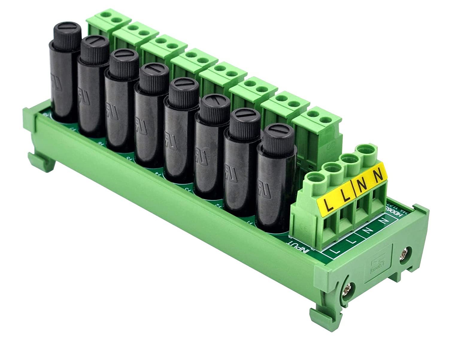 DIN Rail Mount AC 24-250V 8 Channel Pluggable Side Wiring Terminal Block Power Distribution Fuse Module, HCDC HD065RT