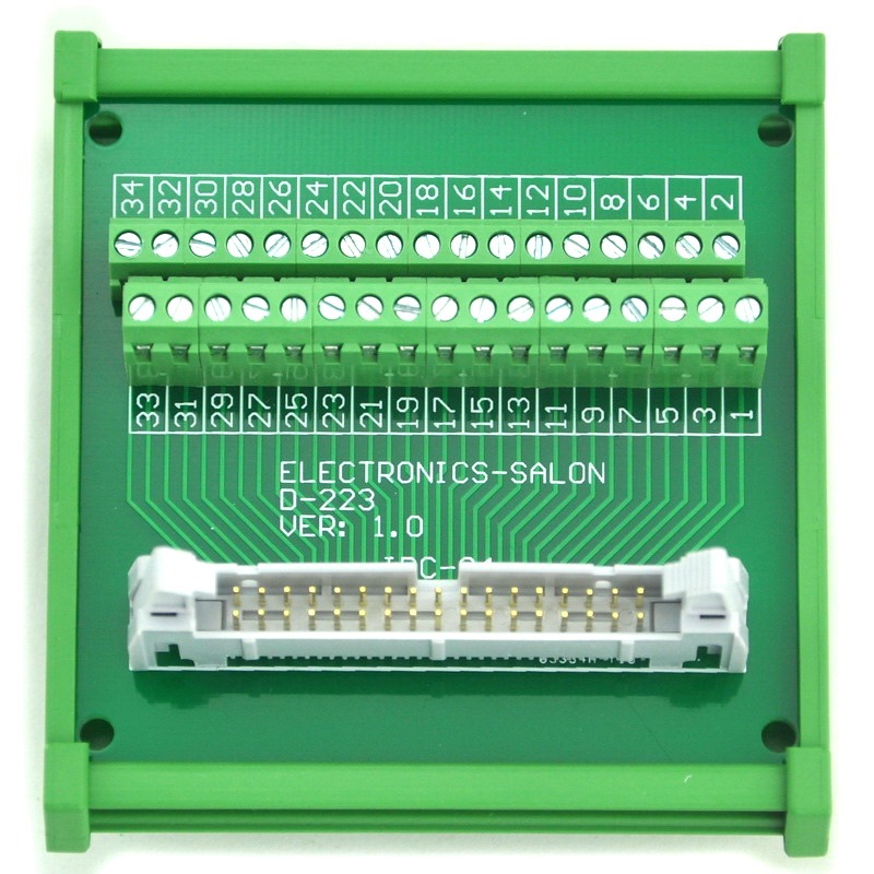 ELECTRONICS-SALON IDC-34 DIN Rail Mounted Interface Module, Breakout Board, Terminal Block.