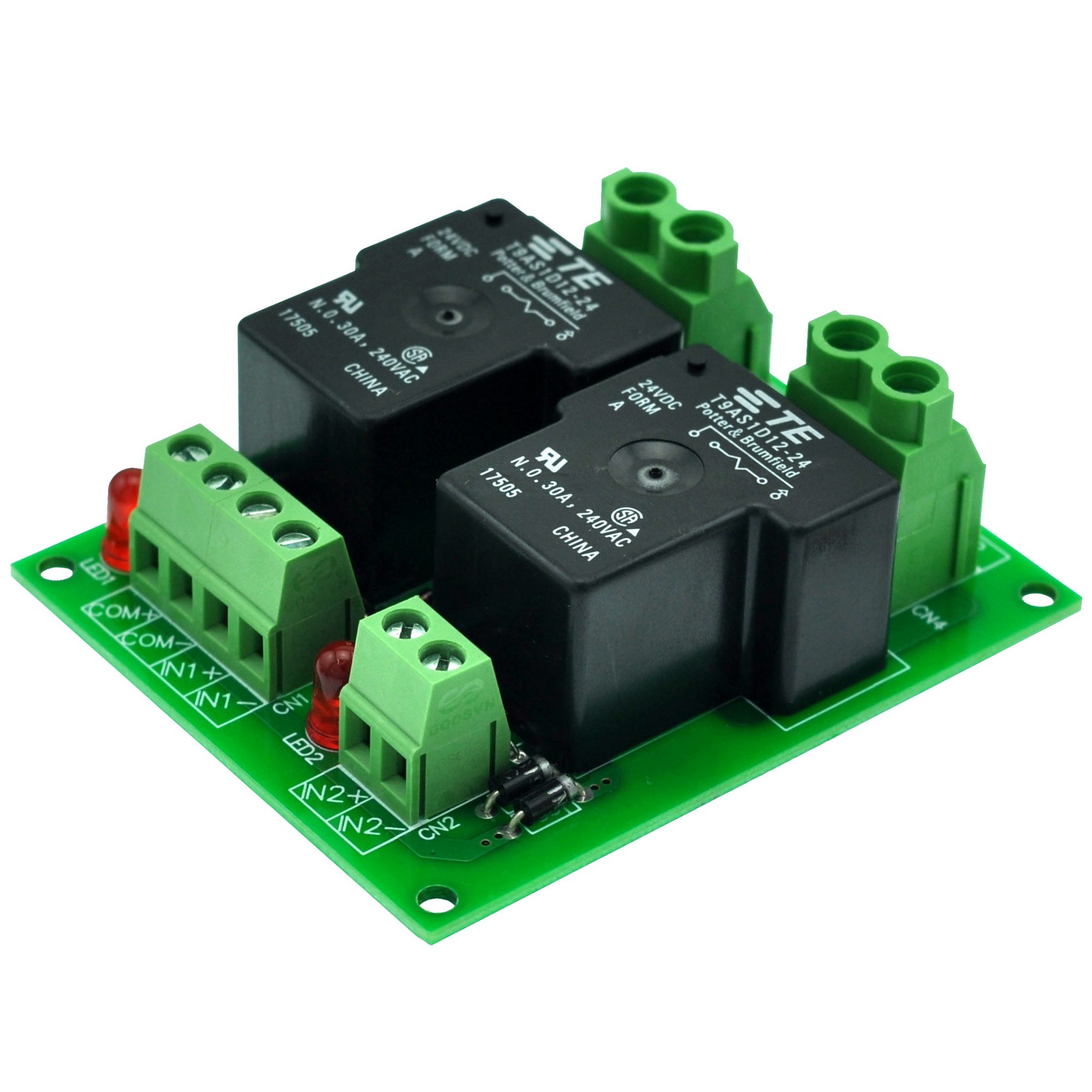 CZH-Labs 24V Passive 2 SPST-NO 30Amp Power Relay Module Board.