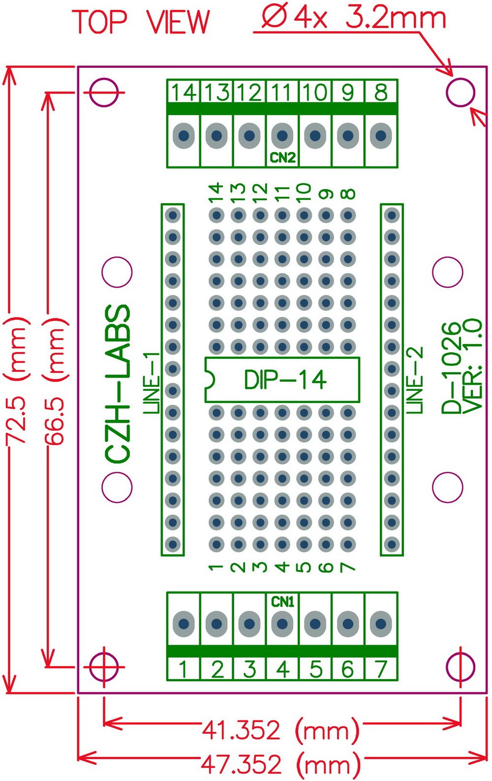 DIP-14 Component to Screw Terminal Adapter Board, w/HQ DIN Rail Mount Carrier.