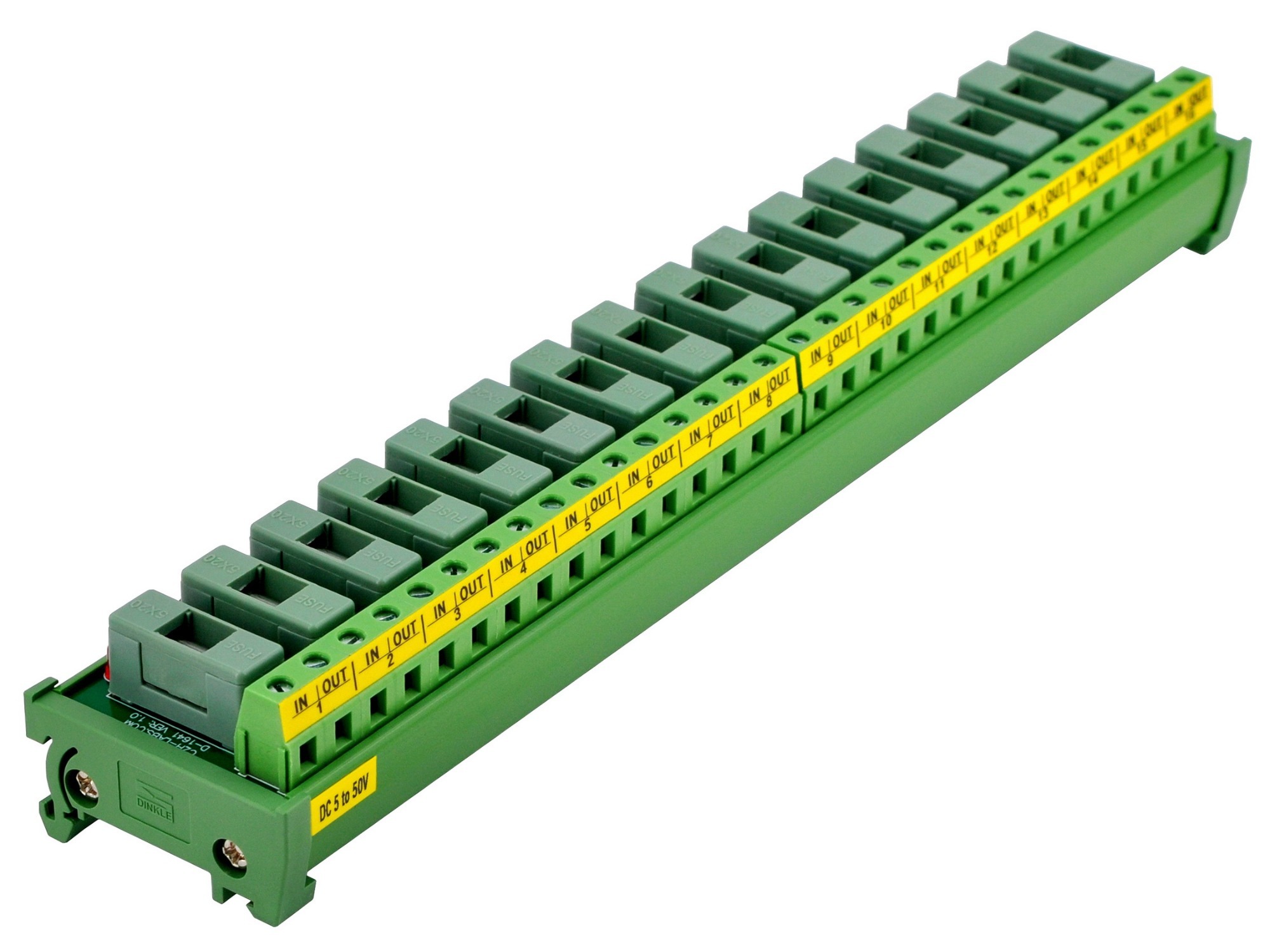 DIN Rail Mount DC 5 - 50V 16 Channel Fuse Module, OONO D-1641DT