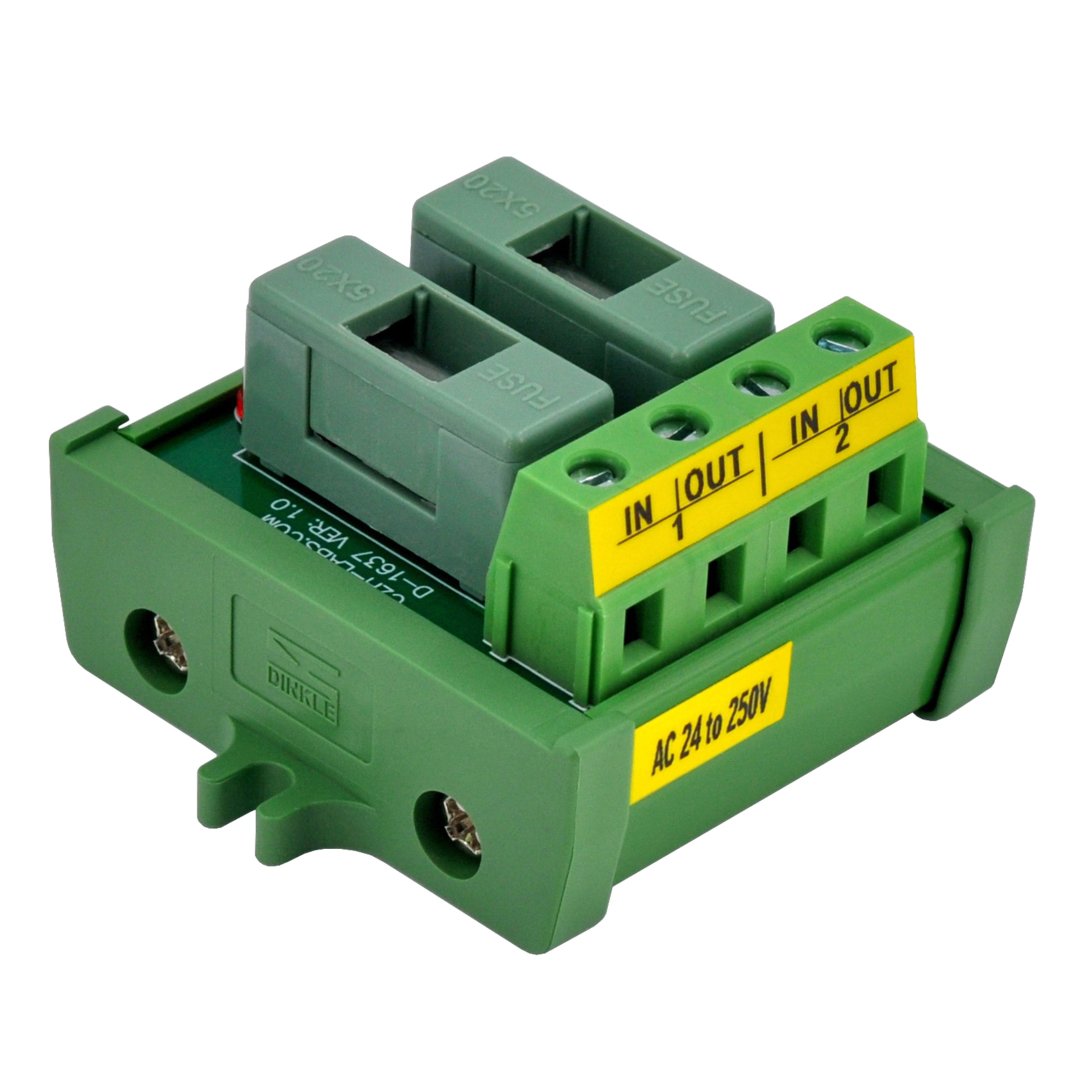 Screw Mount AC 24 - 250V 2 Channel Fuse Module, OONO D-1637AP