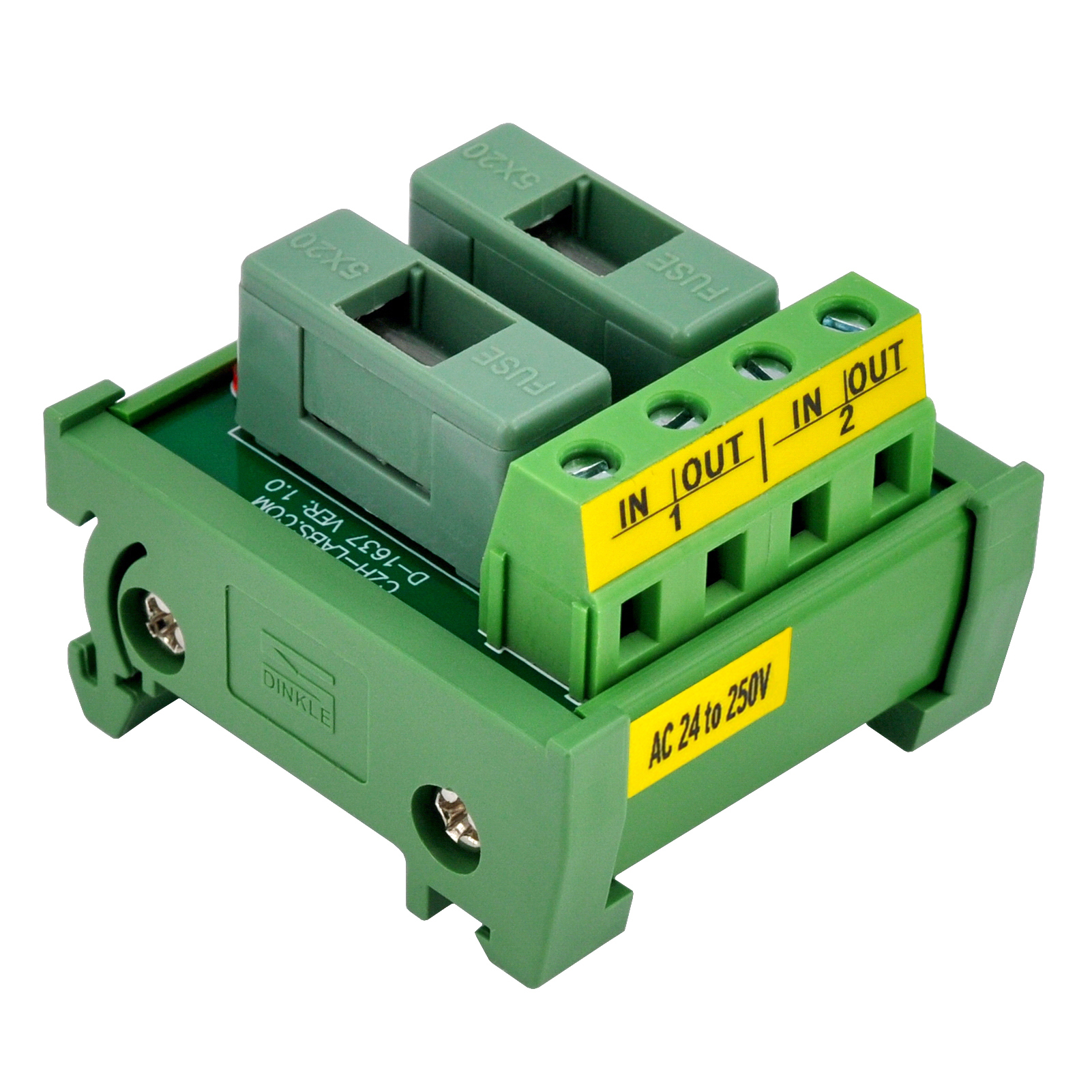 DIN Rail Mount AC 24 - 250V 2 Channel Fuse Module, OONO D-1637AT