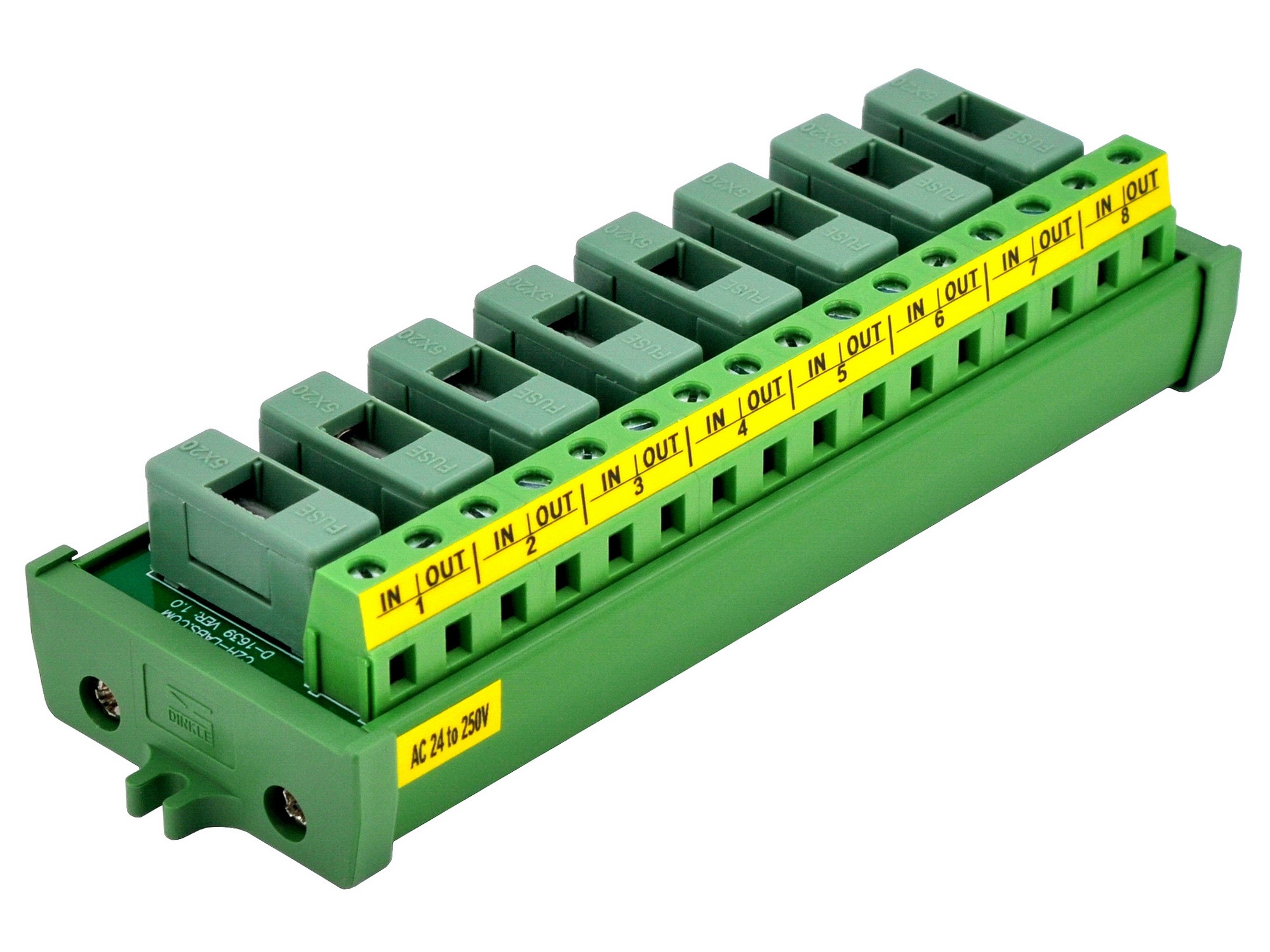Screw Mount AC 24 - 250V 8 Channel Fuse Module, OONO D-1639AP