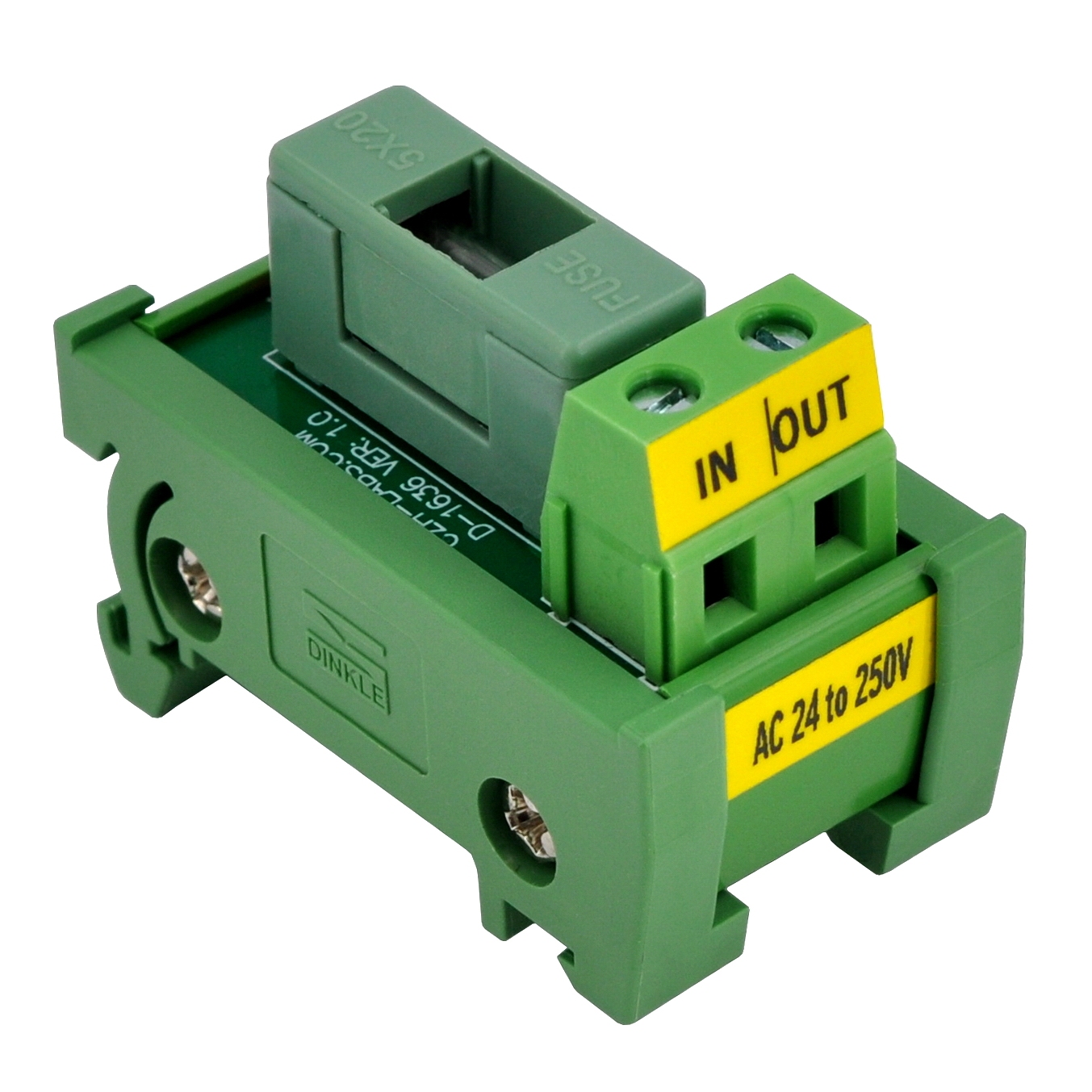 DIN Rail Mount AC 24 - 250V 1 Channel Fuse Module, OONO D-1636AT