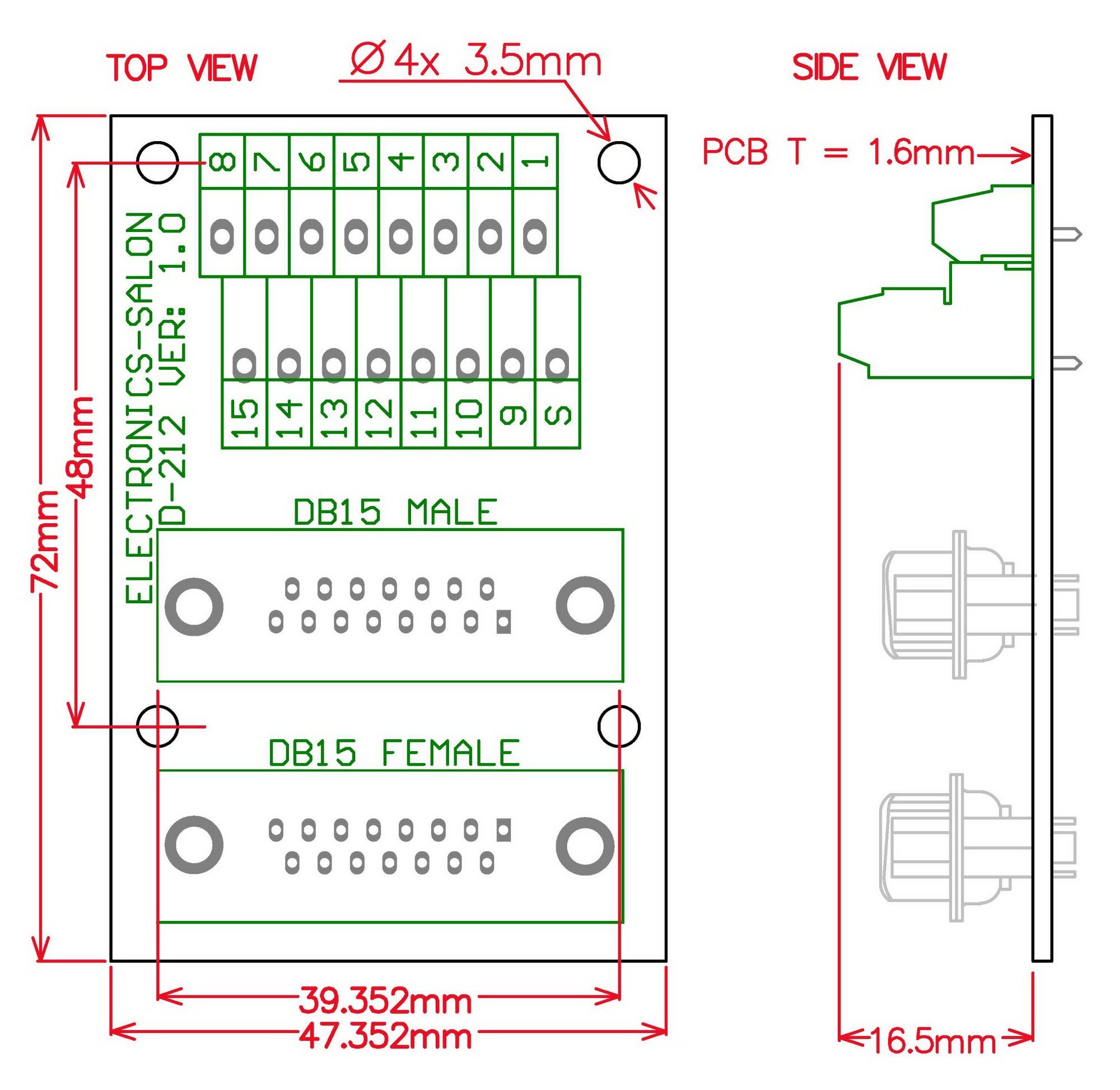 ELECTRONICS-SALON DIN Rail Mount D-SUB DB15 Male/Female Header Interface Module, DSUB Breakout Board.