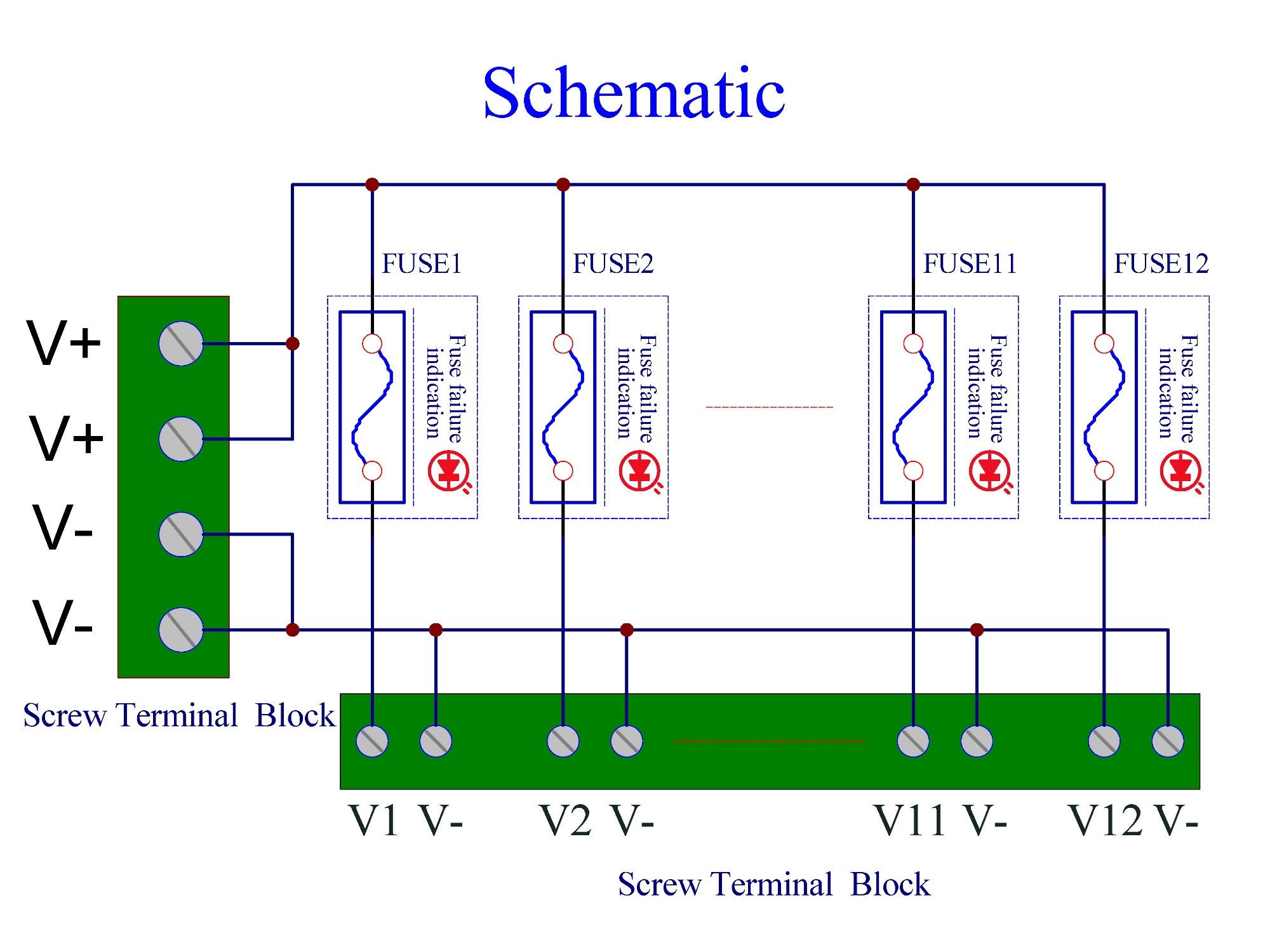 Screw Mount 12 Position DC Power Fuse Distribution Strip Module