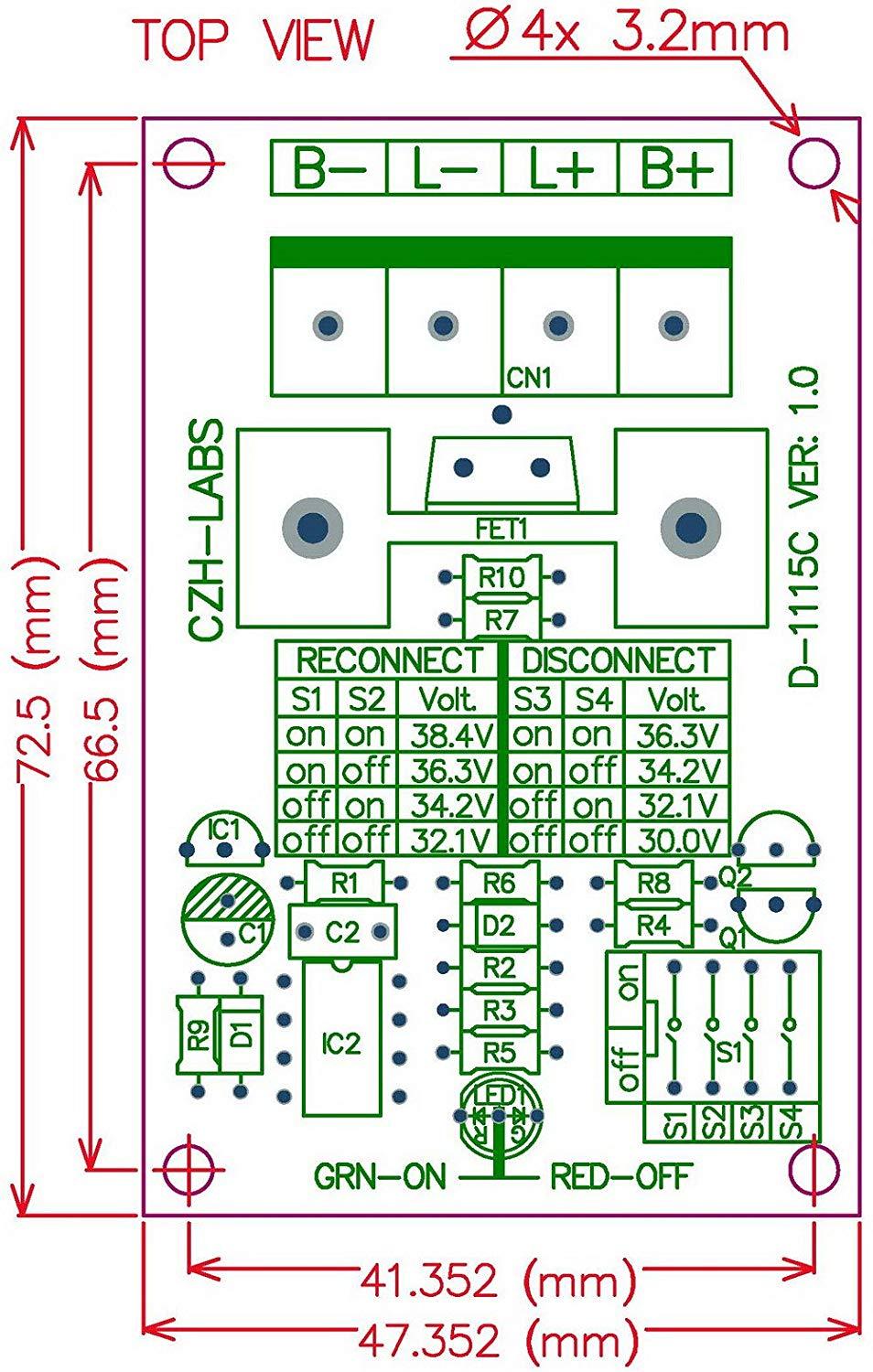 CZH-LABS Low Voltage Disconnect Module LVD, 36V 30A, Protect/Prolong Battery Life.