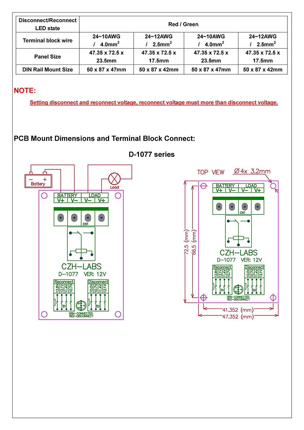 CZH-LABS Low Voltage Disconnect Module LVD, 12V 10A, Protect/Prolong Battery Life.