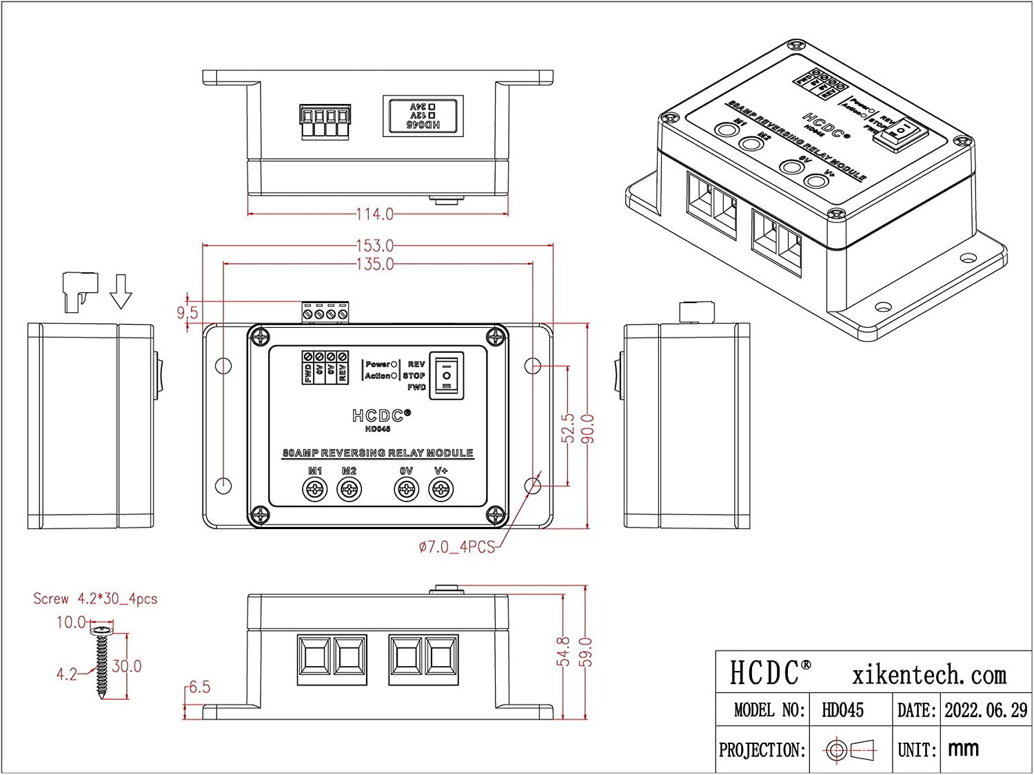 DC12V 80 Amp Forward and Reverse Relay Module for Motor/Linear Actuator, Reversing Relay Module