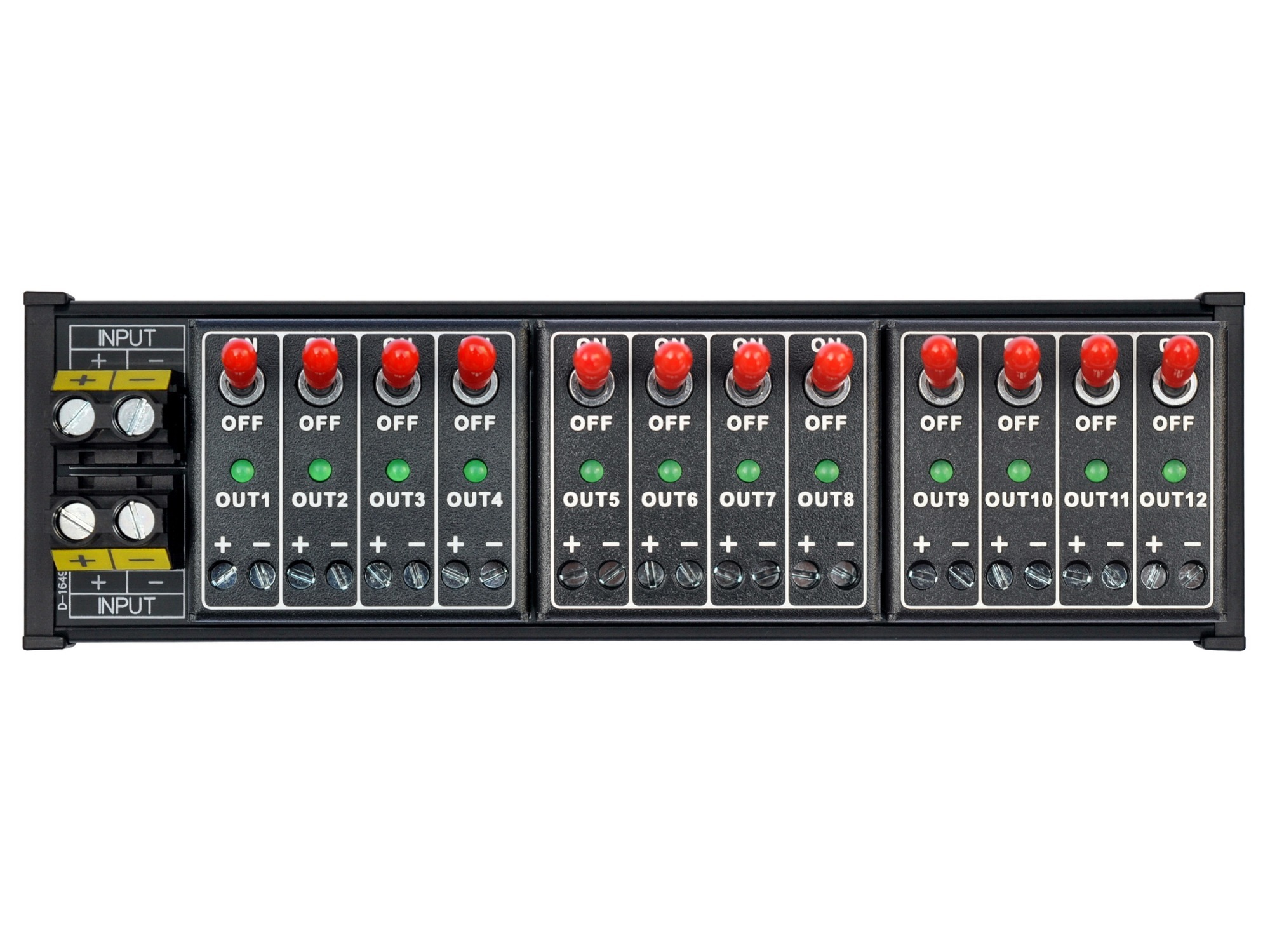 DC 12 Channel Toggle Switch Power Distribution Module, DIN Rail Mount