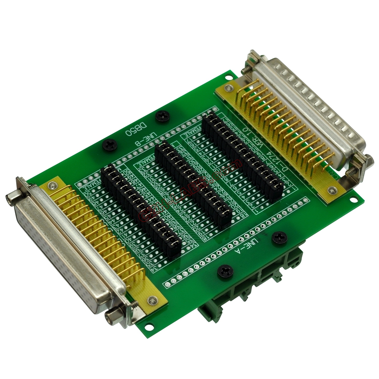 CZH-LABS DIN Rail Mount D'sub DB50 Diagnostic Test Breakout Board, DSUB DB50 Connector Male to Female.