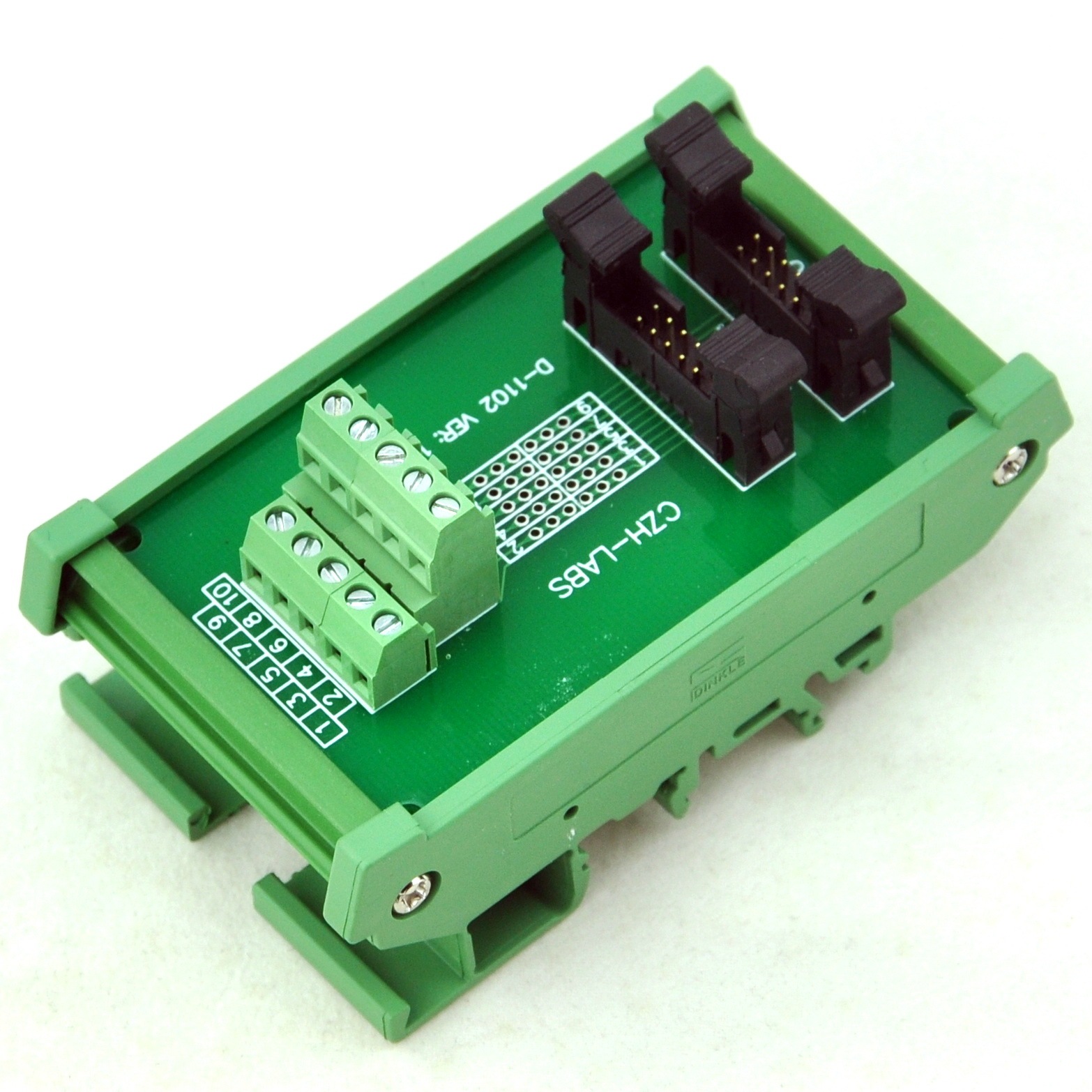CZH-LABS DIN Rail Mount Dual IDC-10 Pitch 2.0mm Male Header Interface Module, Breakout Board.