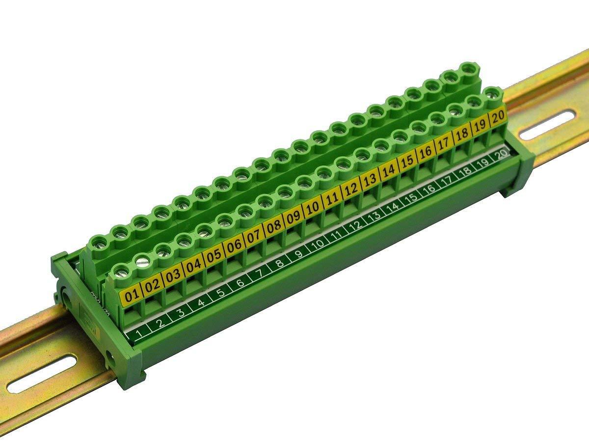 CZH-LABS DIN Rail Mount 30A/300V 20 Position Screw Terminal Block Distribution Module.