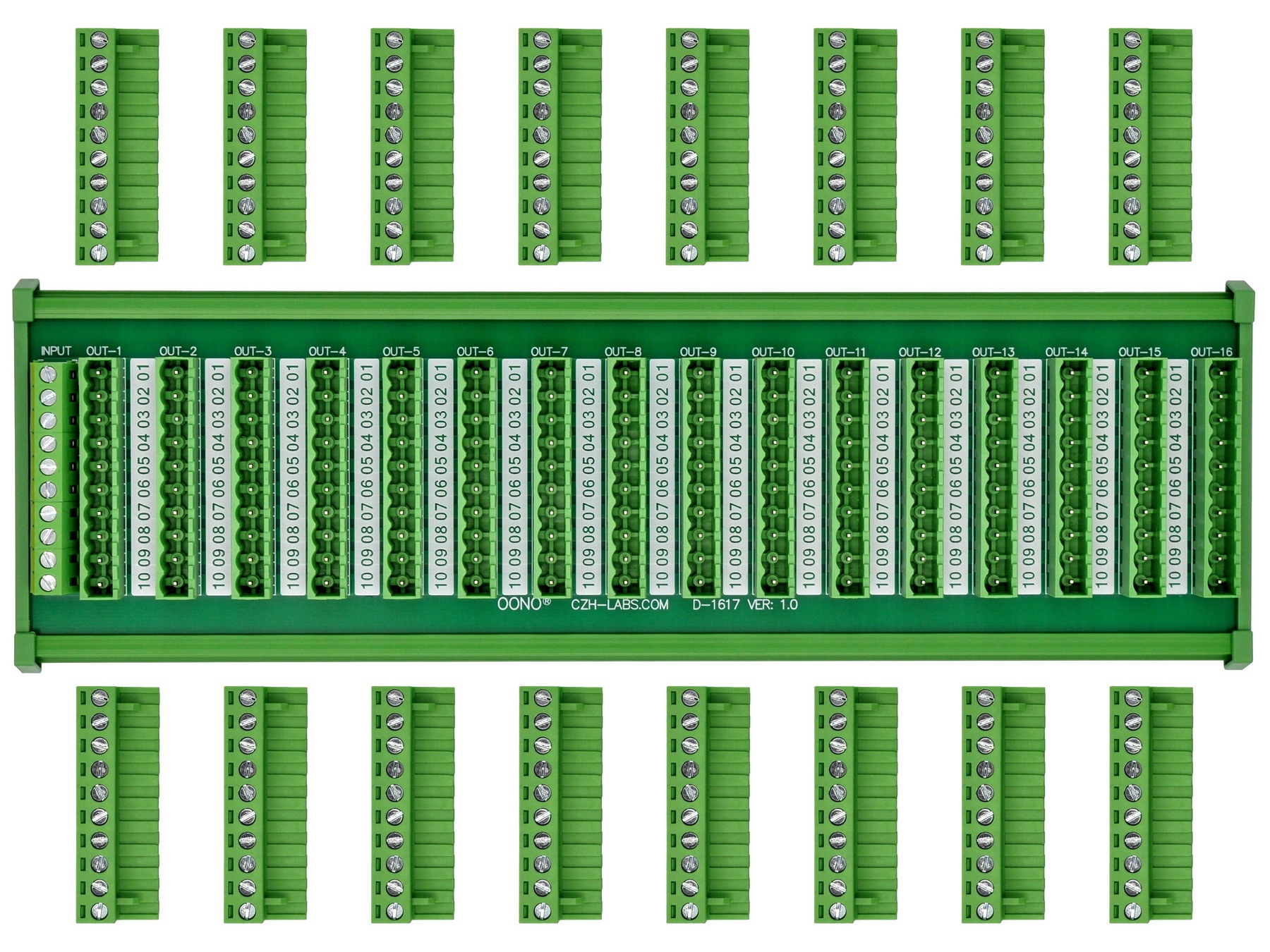 DIN Rail Mount 10A/300V 16x10 Pole Pluggable Screw Terminal Block Distribution Module