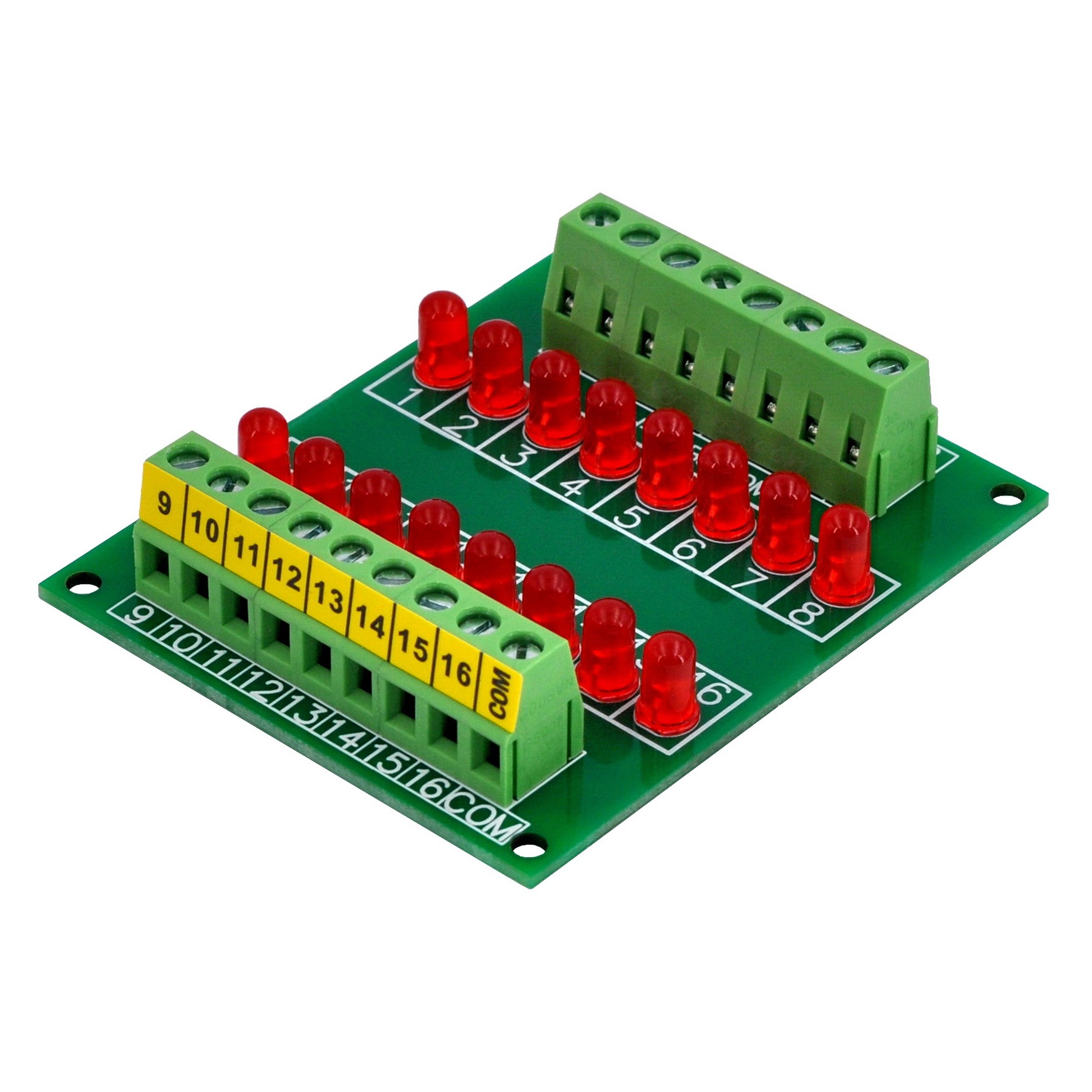 16 LEDs Indicator Light Board, Red, Support 5~50VDC Common Positive/Negative.