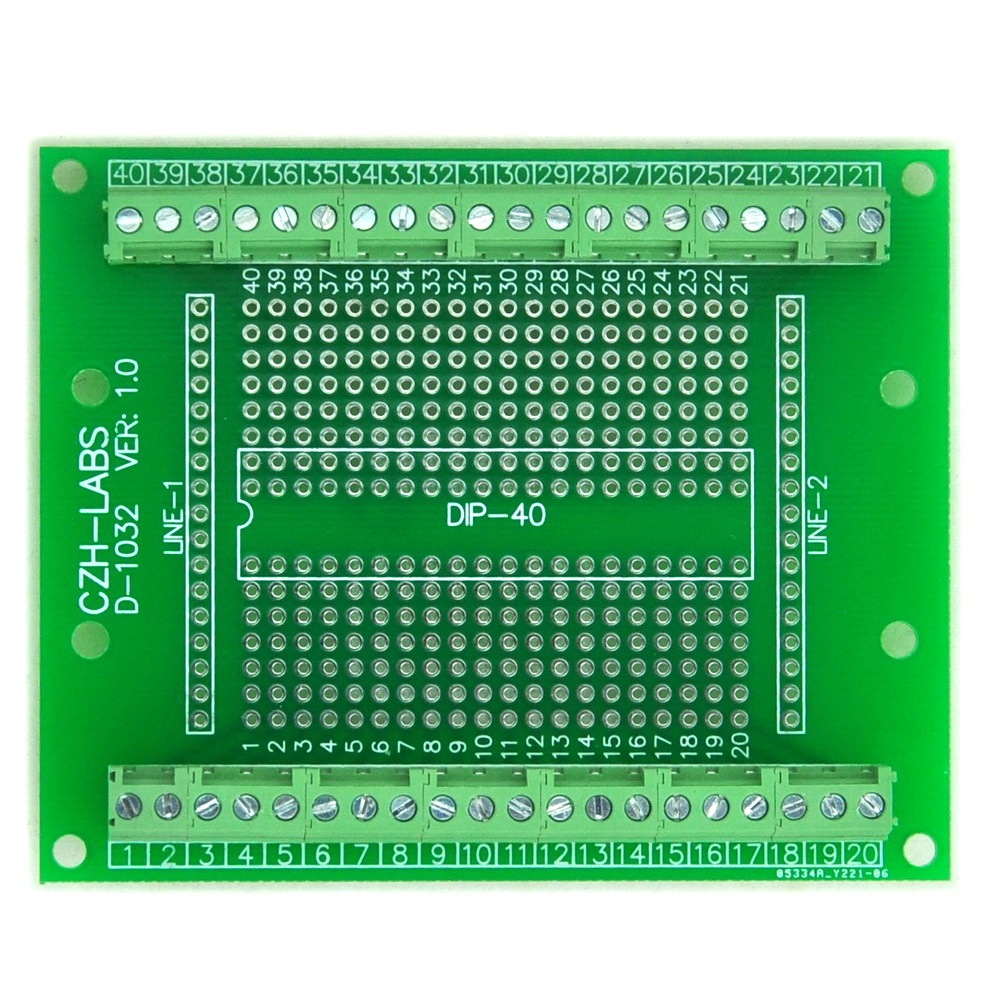 DIP-40 Component to Screw Terminal Adapter PCB, w/Simple DIN Rail Mount Bracket.