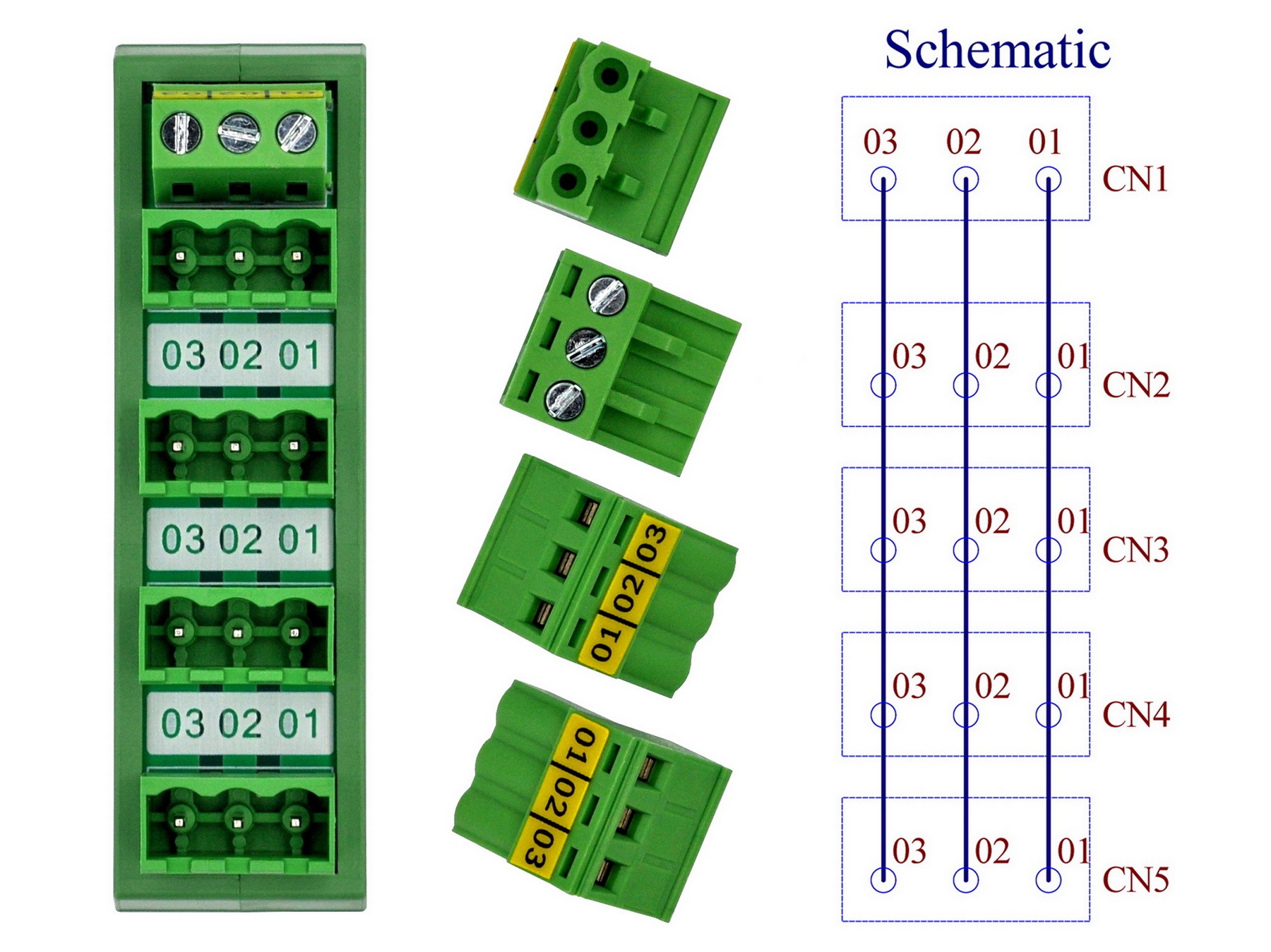 Slim DIN Rail Mount 10A/300V 5x3 Position Pluggable Screw Terminal Block Distribution Module