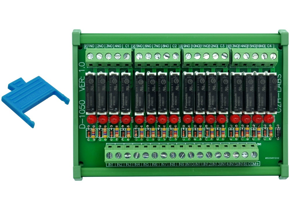 CZH-LABS Slim DIN Rail Mount DC5V Sink/NPN 16 SPST-NO 5A Power Relay Module, APAN3105