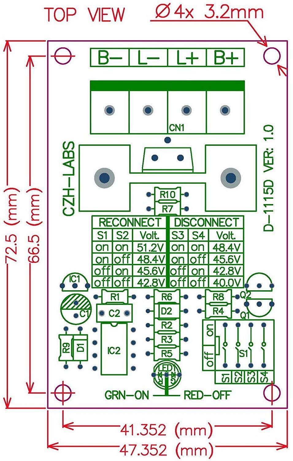 CZH-LABS Low Voltage Disconnect Module LVD, 48V 30A, Protect/Prolong Battery Life.