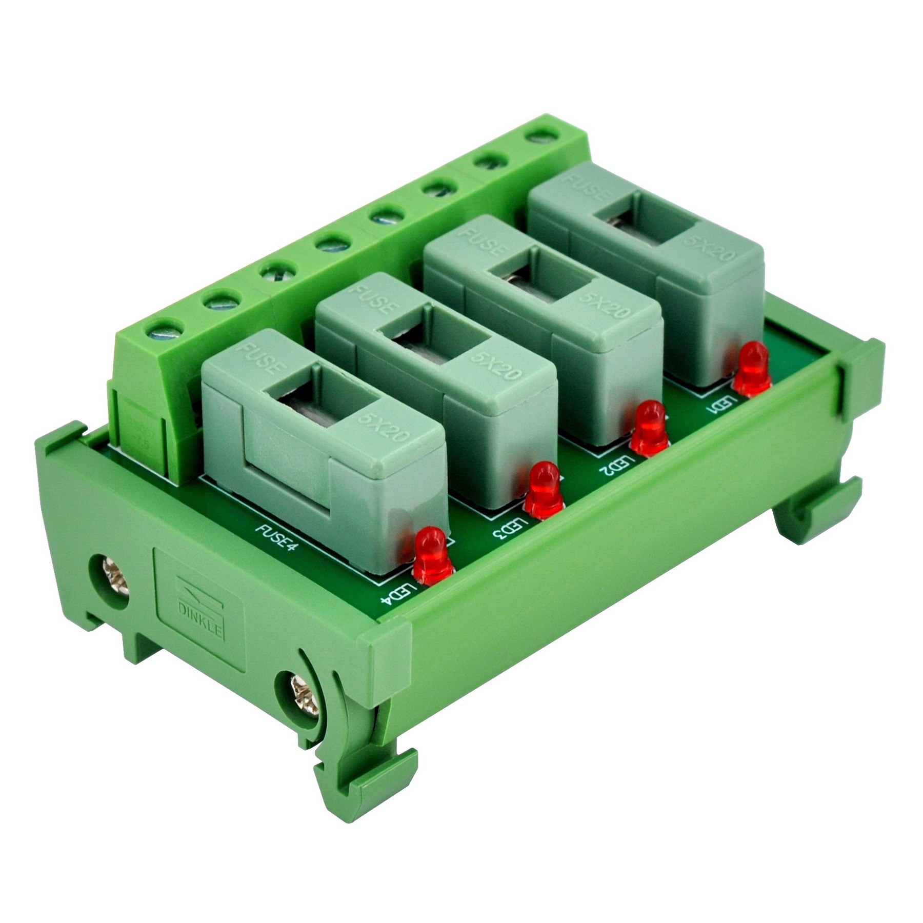 DIN Rail Mount AC 24 - 250V 4 Channel Fuse Module, OONO D-1638AT