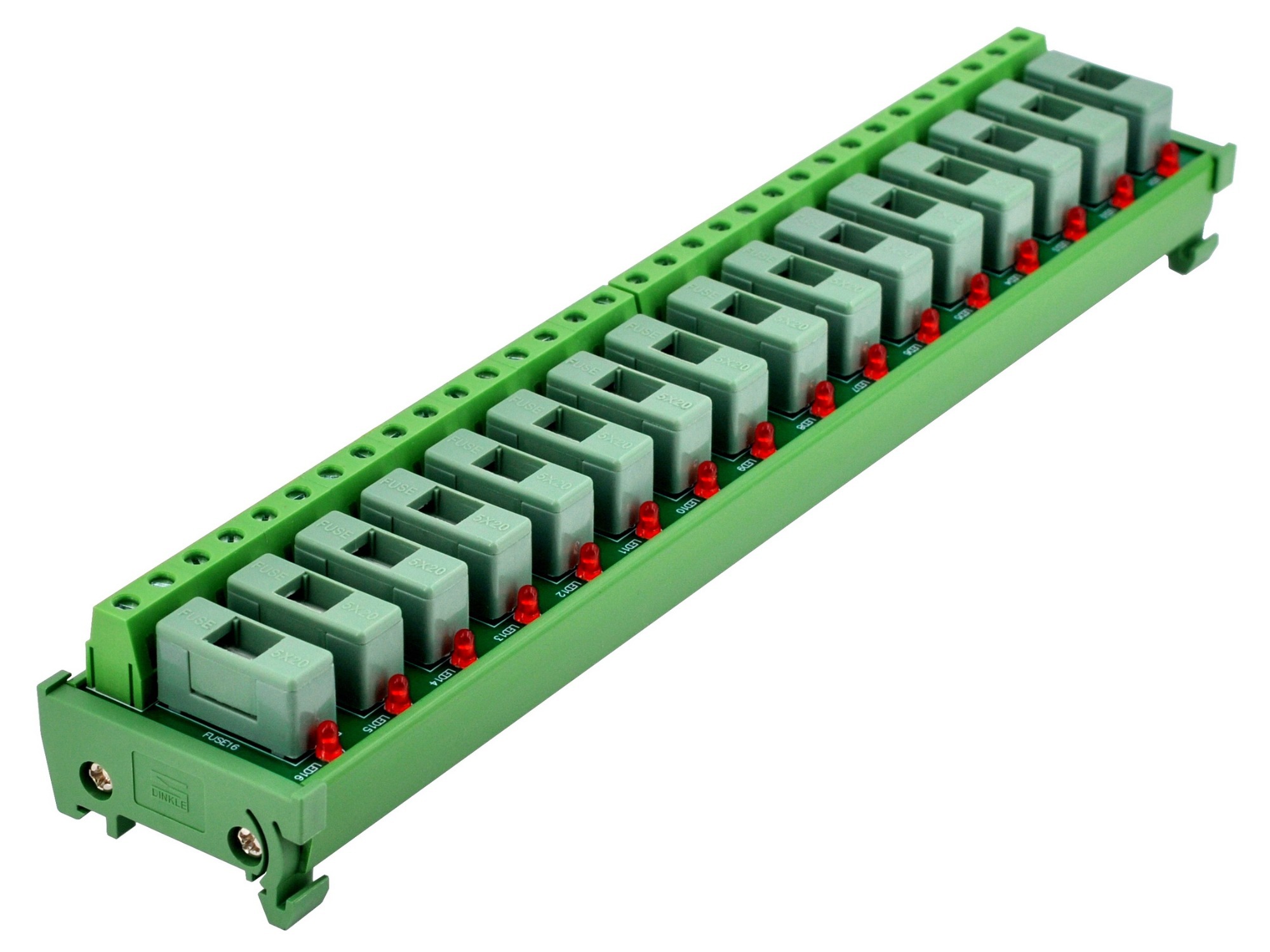 DIN Rail Mount DC 5 - 50V 16 Channel Fuse Module, OONO D-1641DT