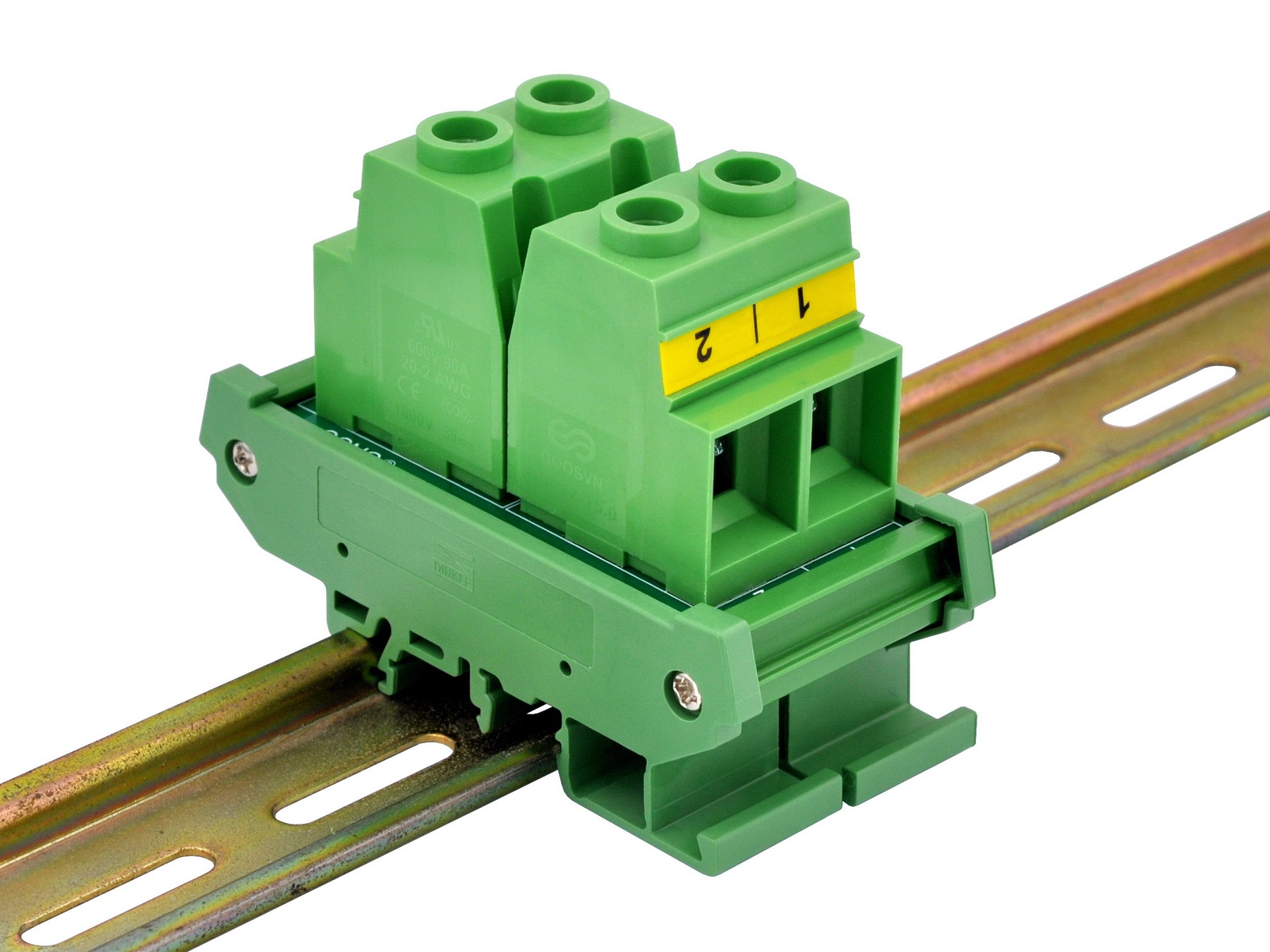 DIN Rail Mount 90Amp 600V 2 Position Screw Terminal Block Distribution Module