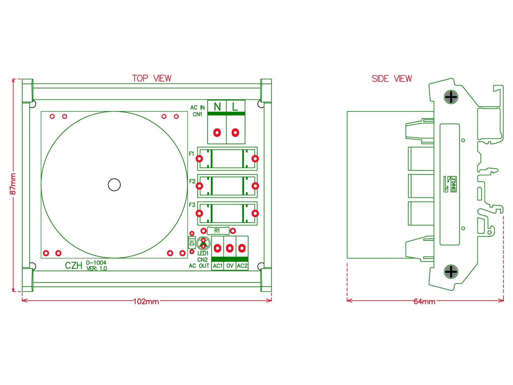CZH P 230VAC, S 36VAC, 25VA DIN Rail Mount Toroidal Power Transformer Module.