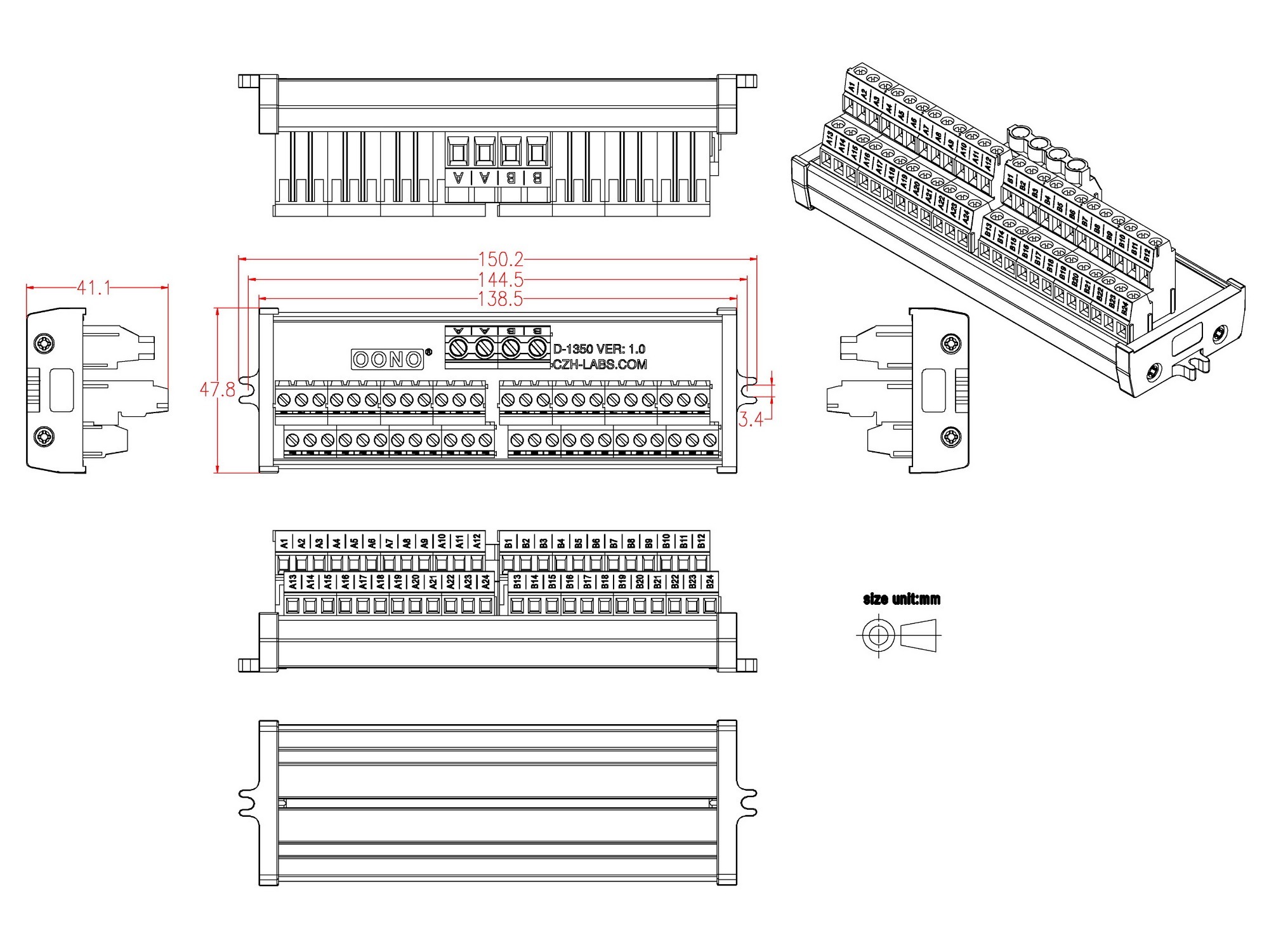 Screw Mount 2x24 Position Screw Terminal Block Power Distribution Module