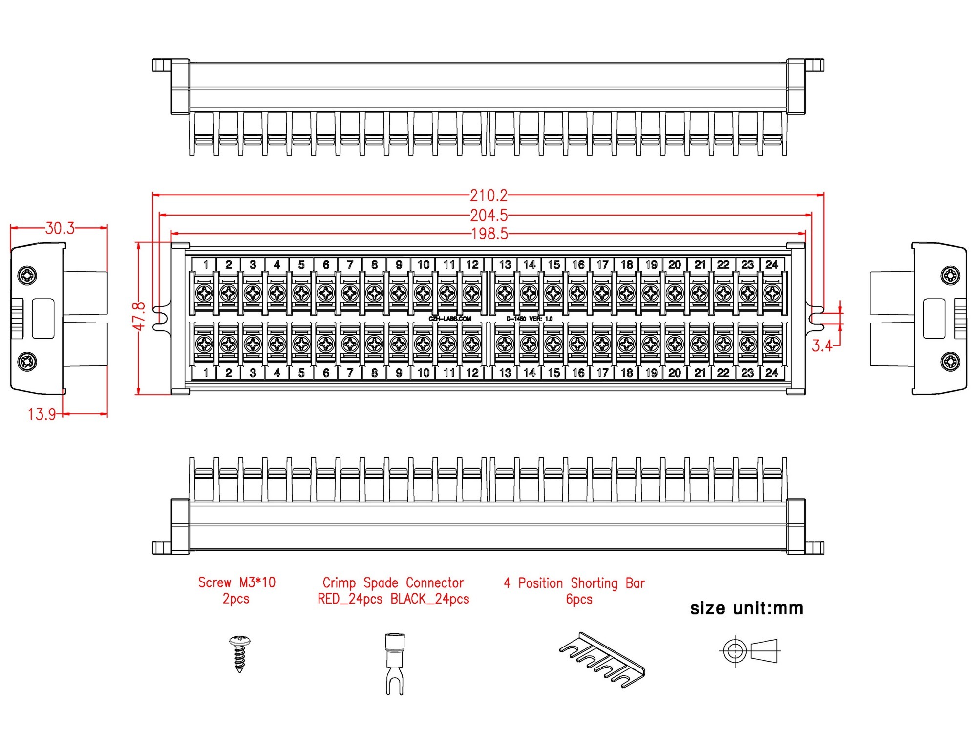 20Amp 2x24 Position Barrier Terminal Block Module
